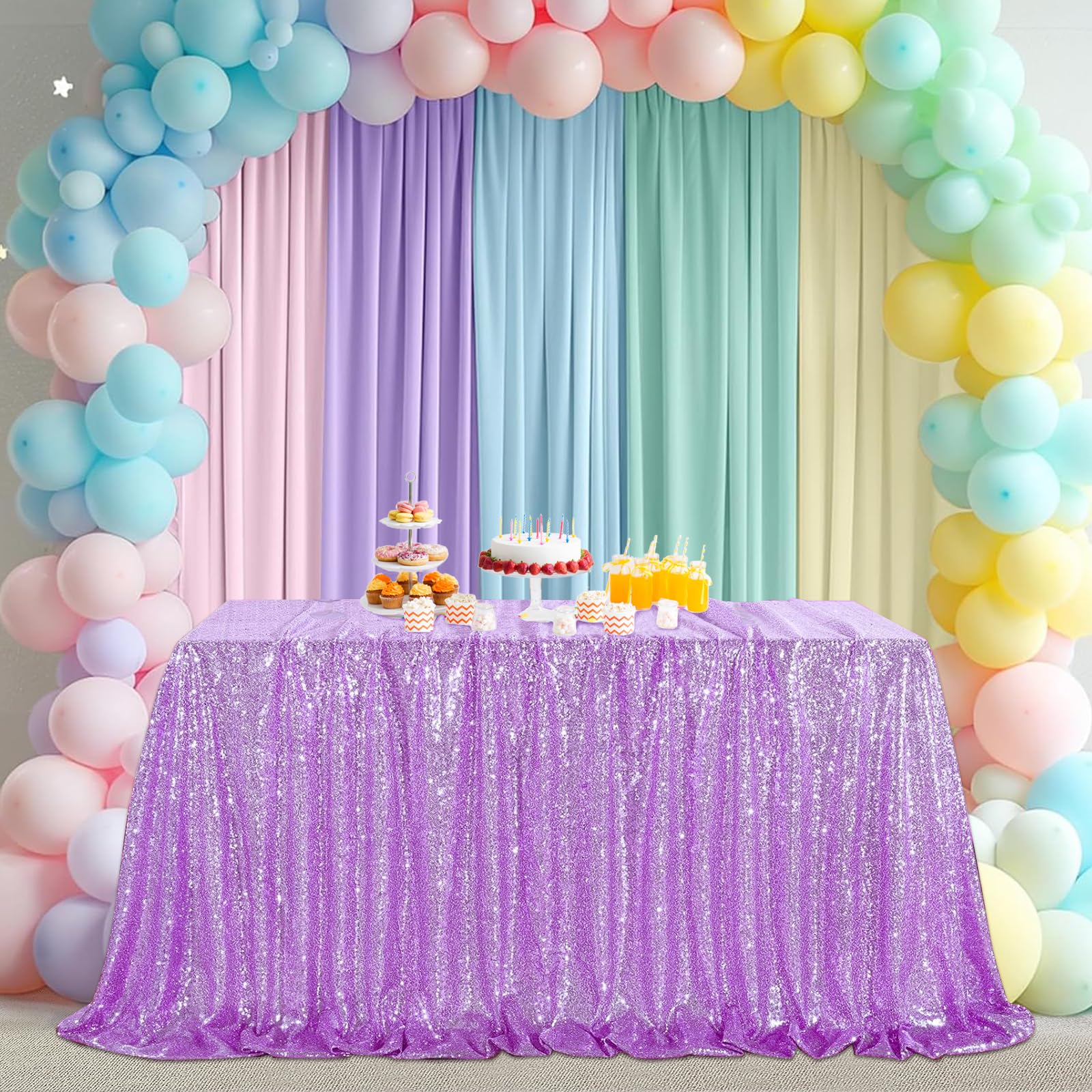 Partydelight Sequin Tablecloth, Wedding, Sweetheart, Christmas Tree, Rectangular, 60''X102'', Lavender