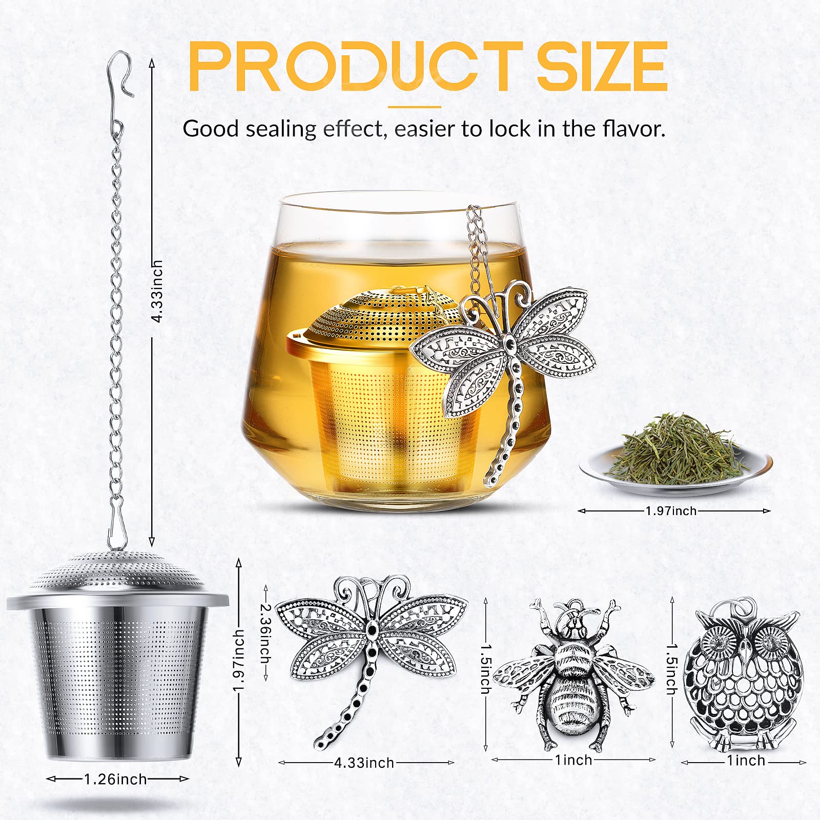 CHENGU Stainless Steel Tea Infusers Set - 3 Loose Leaf Steepers with Drip Trays, Insects Style Tea Strainers