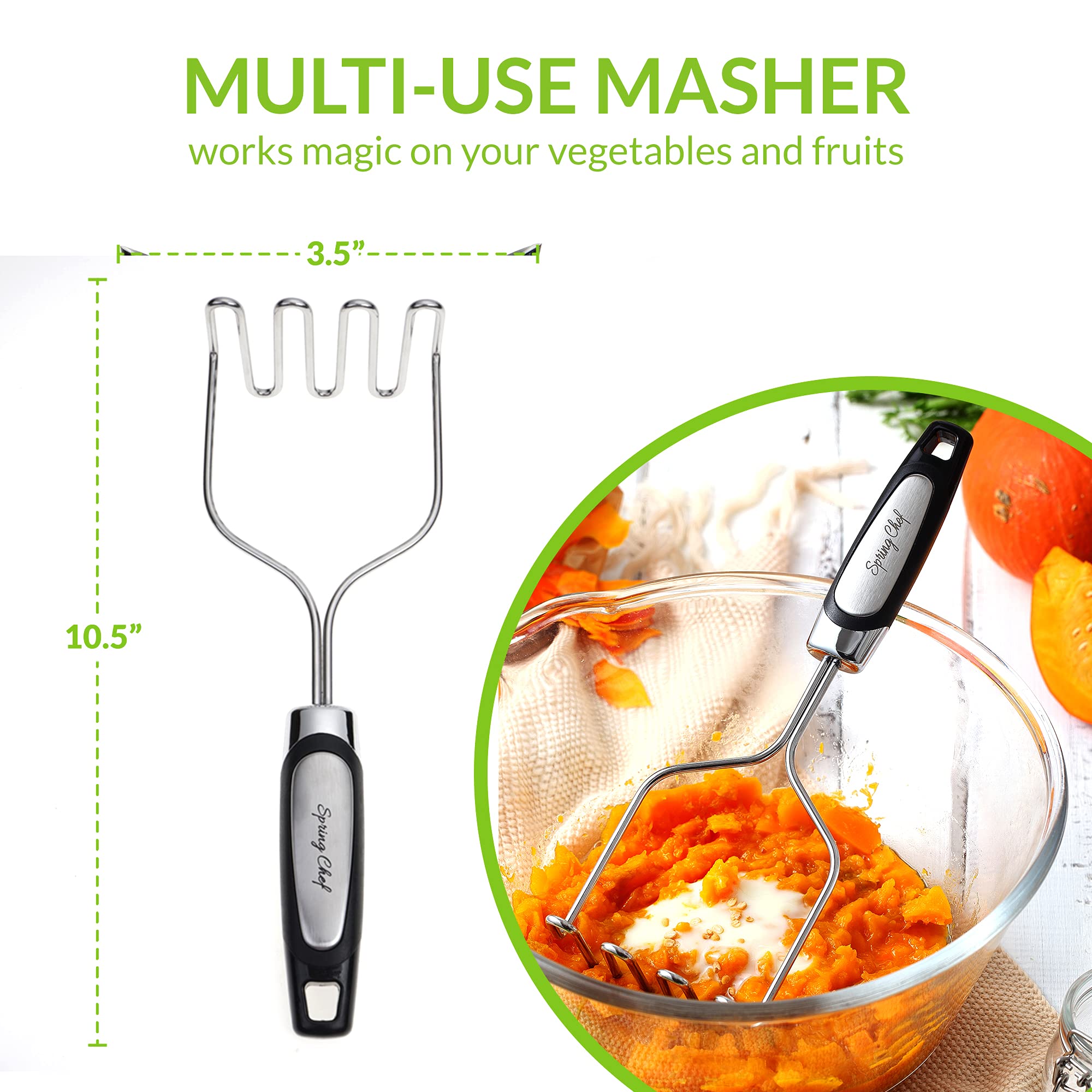 Spring Chef Stainless Steel Potato Masher With Premium Vegetable Peeler, Mashed Potato Masher - Kitchen Tool With Soft Non-Slip