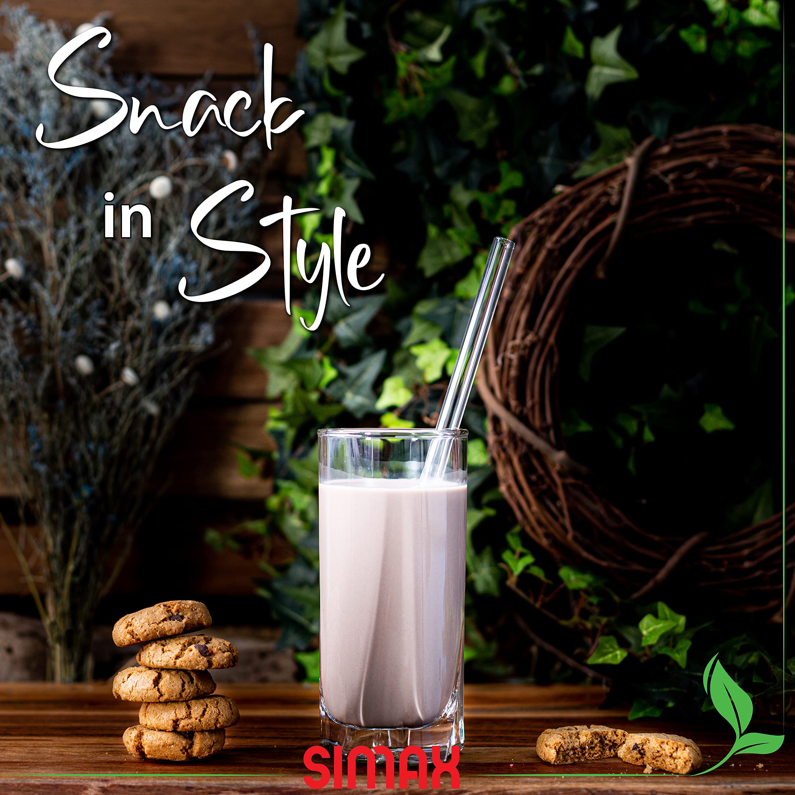 Simax Reusable Glass Drinking Straws - For Smoothies  Boba  Milkshake  Iced Coffee  etc. - Shatter Resistant Borosilicate Glass Straws For Hot And Cold Drinks - Pack of 6 Drinking Straws With Brush
