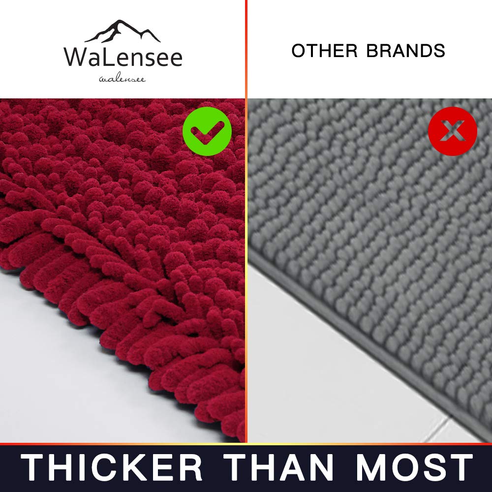Walensee Bathroom Contour Rug Non Slip Toilet U Shaped Bath Mat (20X24, Red) Water Absorbent Super Soft Shaggy Chenille Machine