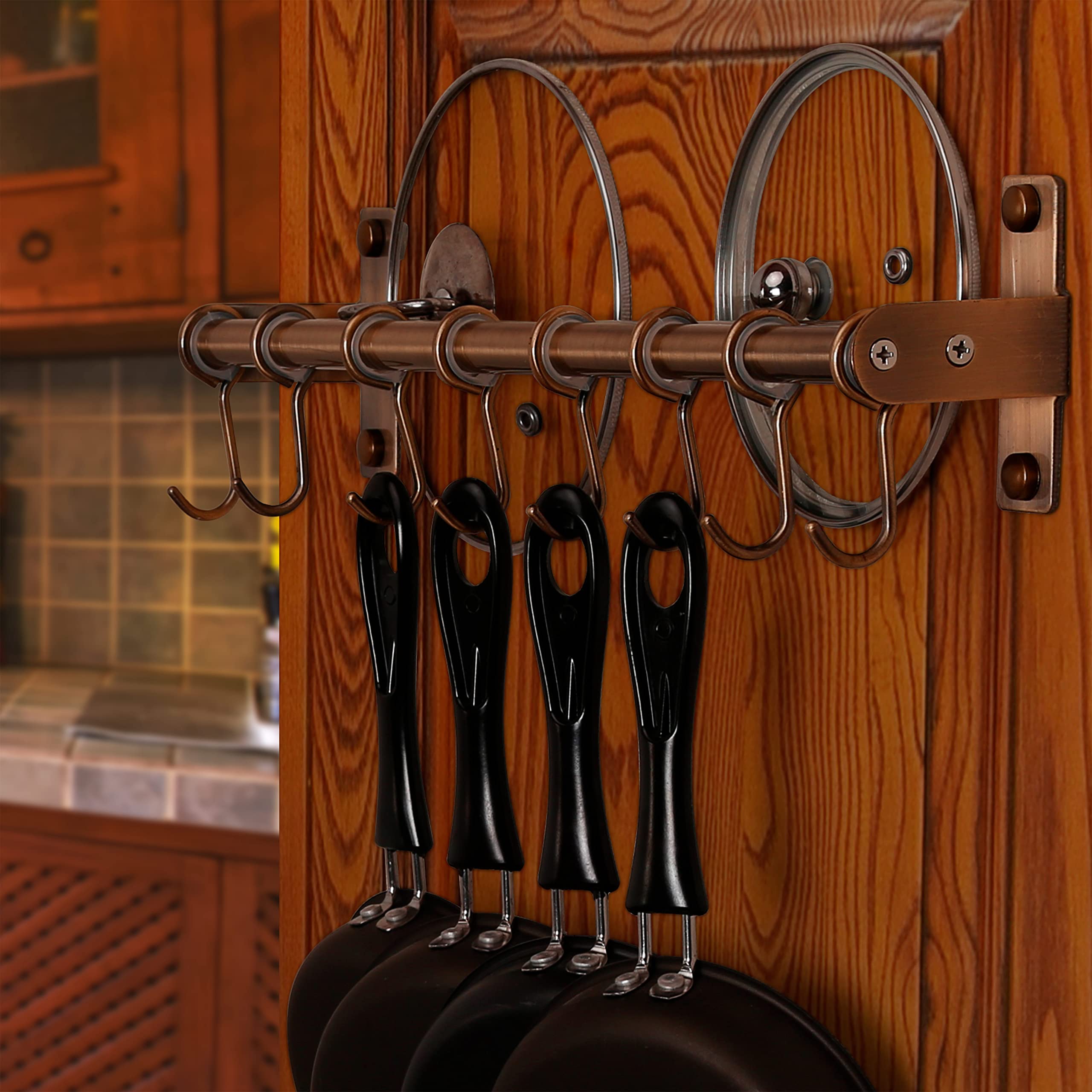 Dseap Pot Rack - Pots and Pans Hanging Rack Rail with 8 Hooks  Pot Hangers for Kitchen  Wall Mounted  Antique Copper  Pack of 2