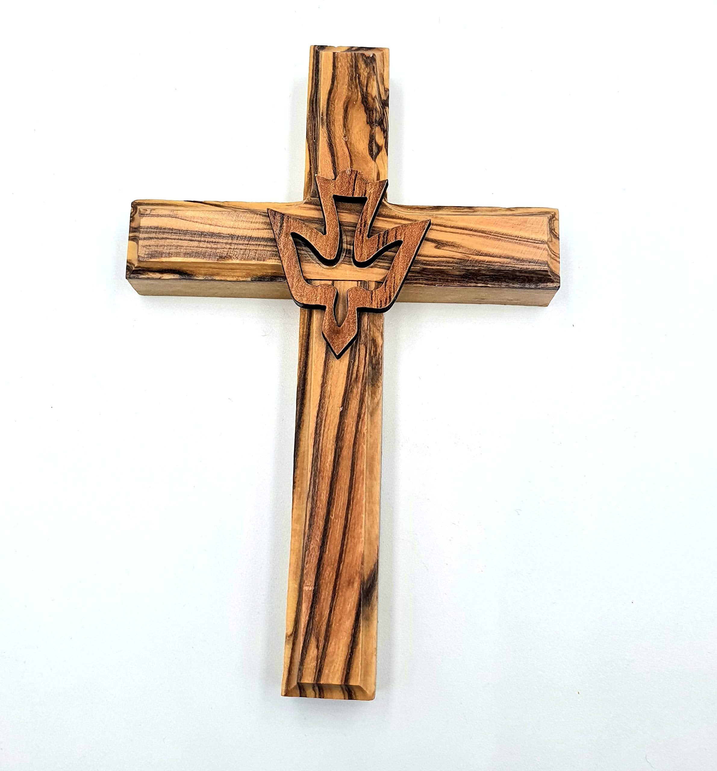 Zuluf 4.7 Olive Wood Dove Cross Wall Hanging Holy Spirit Christian Religious Gift Holy Land Decor CRS021
