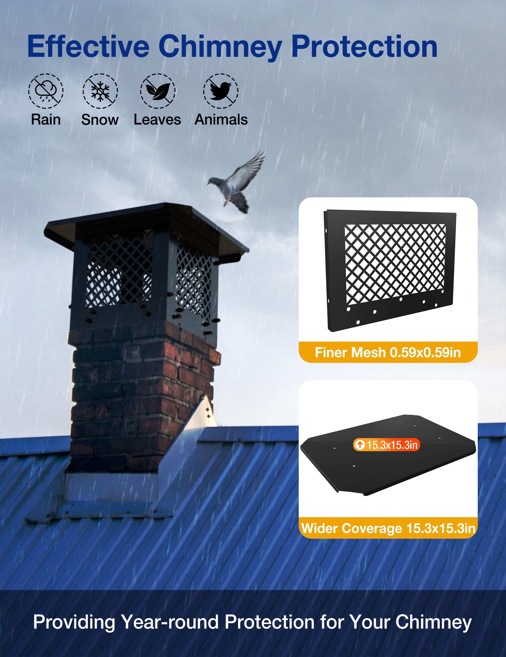 Hahaemall Chimney Cap, 10'' X 10'' Chimney Cover, Chimney Rain Caps, Fireplace Chimney Caps For Outside To Fit Existing Clay Flu