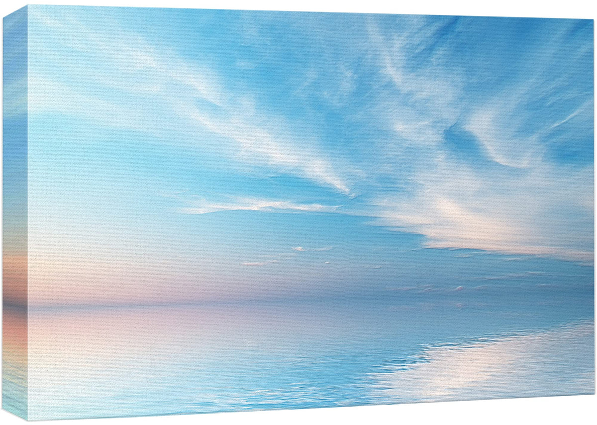 Wall26 Canvas Print Wall Art Blue & Pink Ocean Horizon With Cloudy Skyline Nature Wilderness Photography Modern Art Rustic Sceni