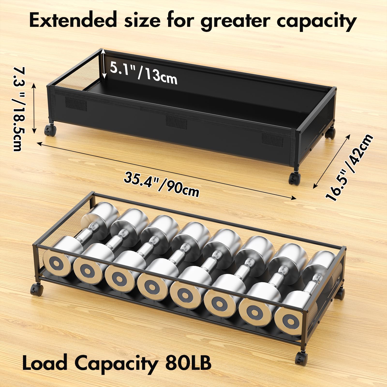 MixcMax Under Bed Storage Bins With Lids - 2Pack Lengthen Underbed Storage Containers with Wheels, Large Capacity Metal Clothes