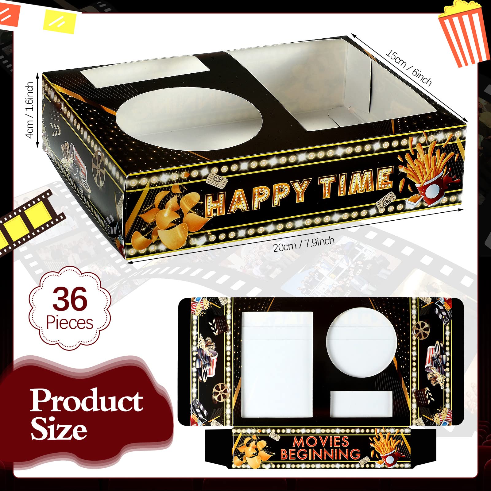 Faccito 36 Pcs Movie Night Snack Trays Movie Theater Snack Boxes Movie Night Supply Disposable Paper Snack Holder Movie Tray For
