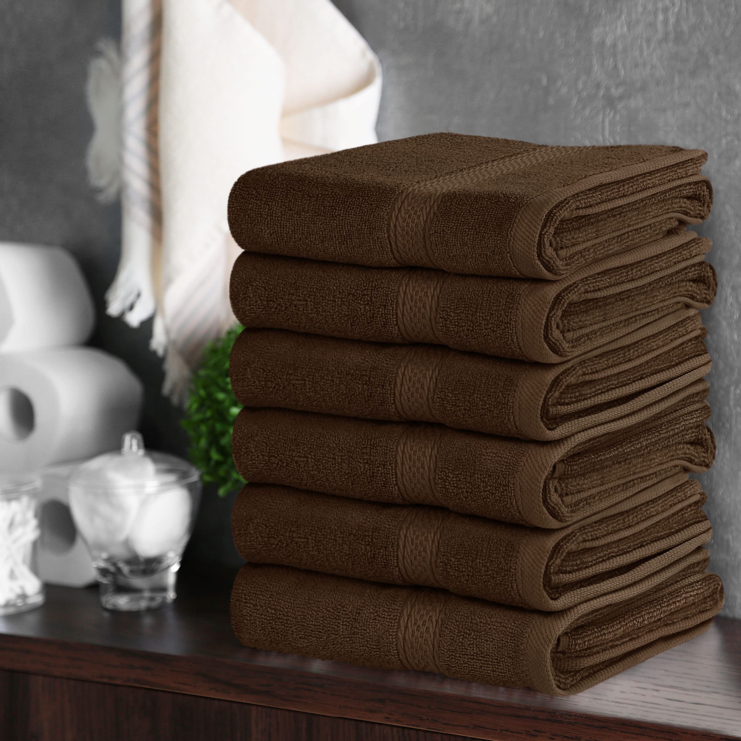 Utopia Towels Premium Hand Towels Set, 100% Cotton, Ultra Soft, 6 Pack, 16x28 inches, Dark Brown, Model UT0624