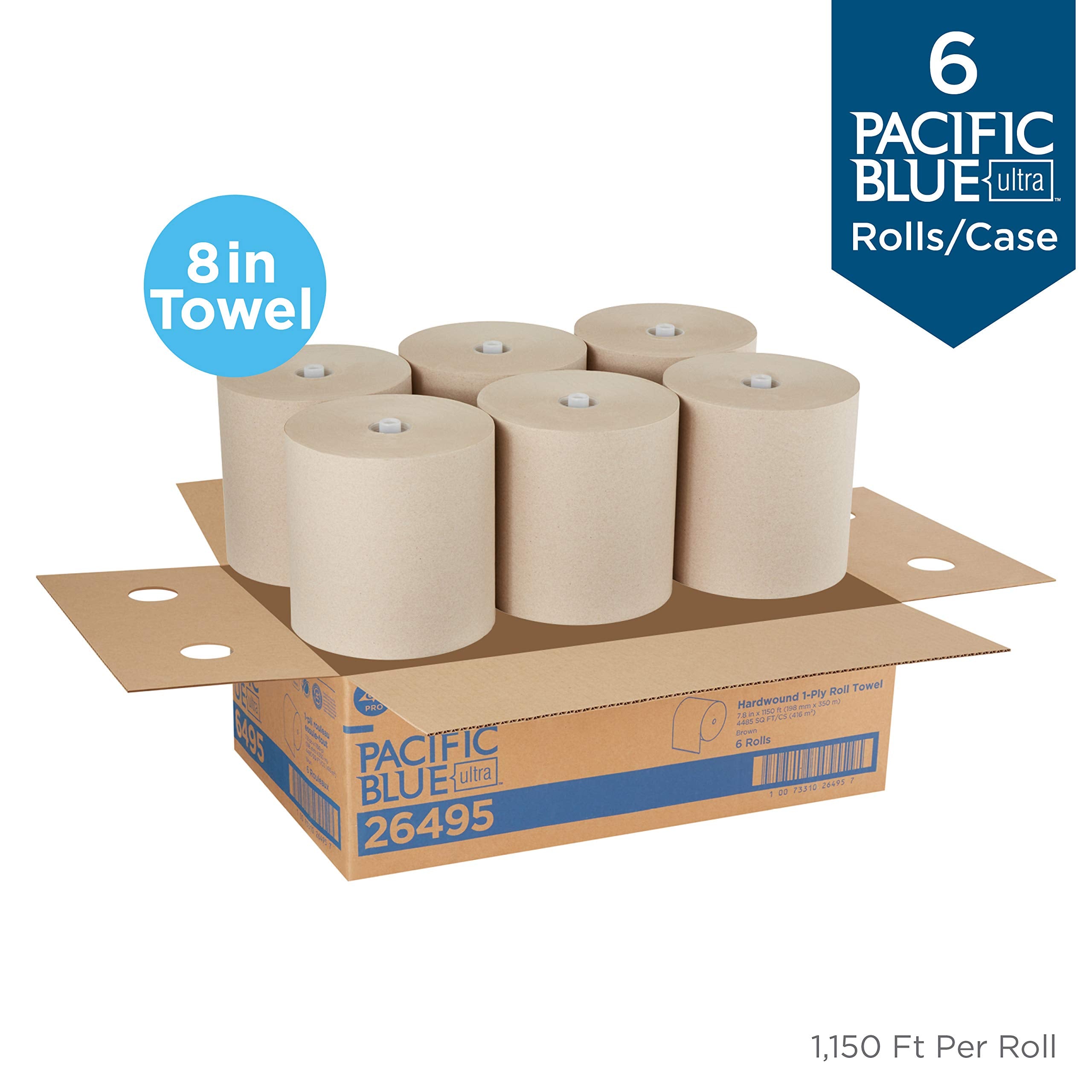 Pacific Blue Ultra 8'' High-Capacity Recycled Paper Towel Rolls By Gp Pro (Georgia-Pacific), Brown, 26495, 1,150 Linear Feet Per