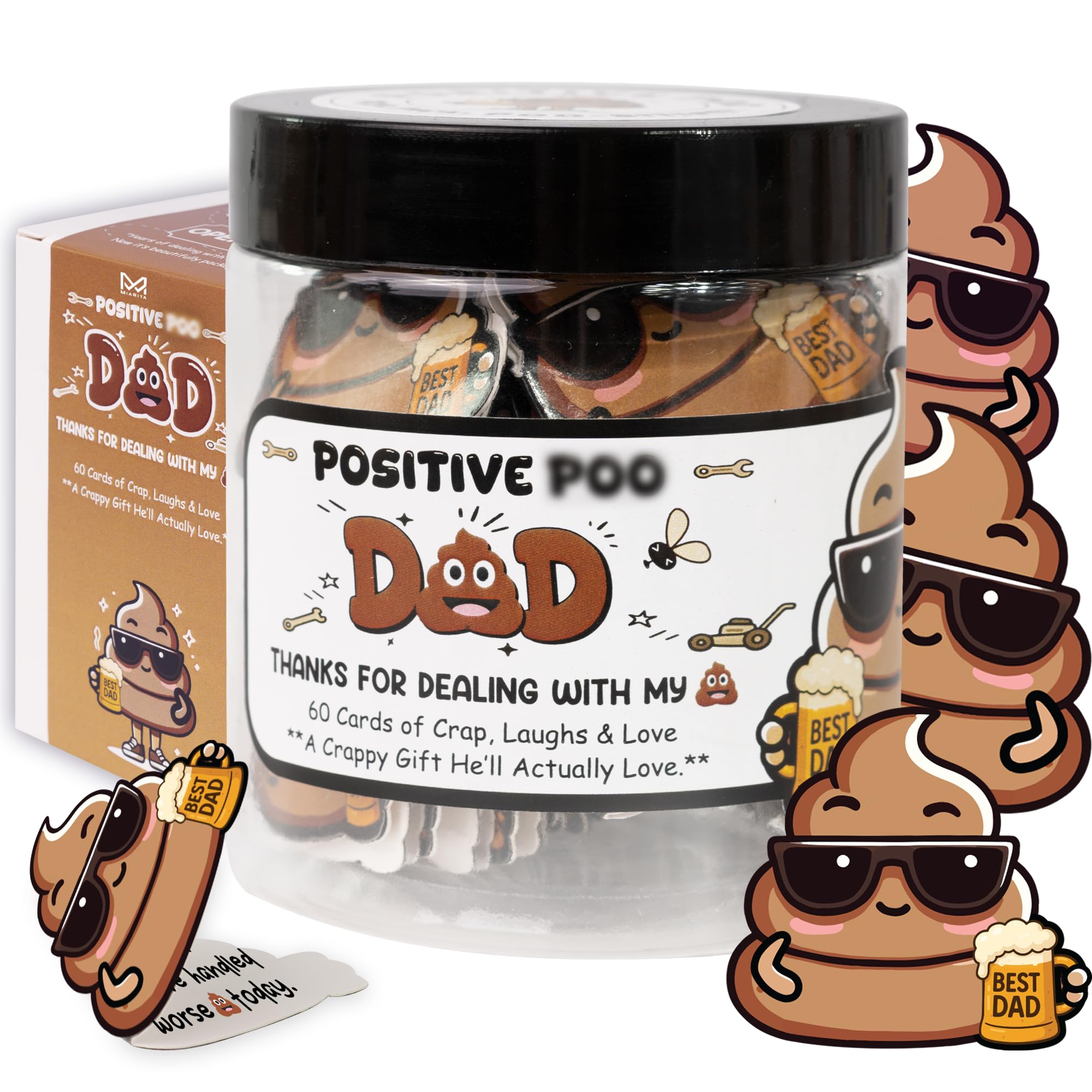 Positive Poo Gifts for Dad Jar - Funny for Dad, 60 Poop-Themed Affirmations, Christmas Gag Gifts for Dad, White Elephant Gift, E