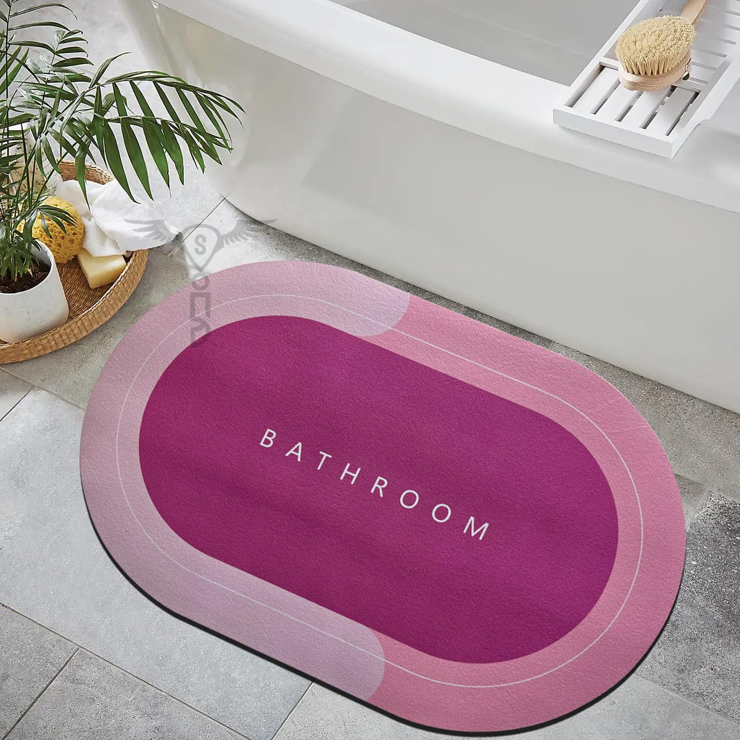 Sittella Rubber 3 Pieces (3.5Mm) Anti-Skid Water Soaking Bathroom Print Door Mat, Absorbent Mat (40X60Cm) Pink, Oval)
