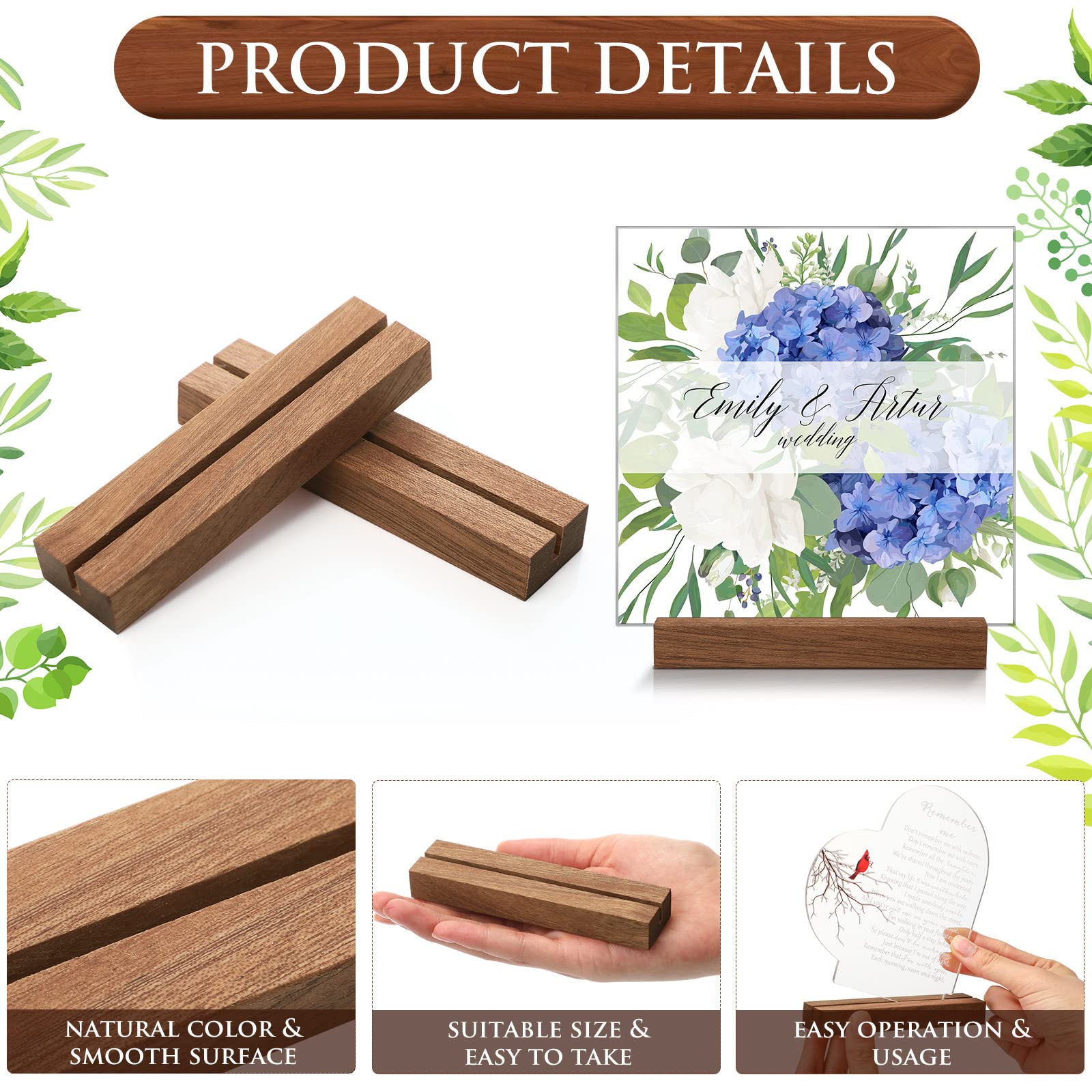 Roowest 24 Pcs 24 Pcs 4.5x1.1 Inches Wood Place Card Holders Table Number Stands for 5x7 Inch, 1/8 Inch Thick Sign Rustic Menu H