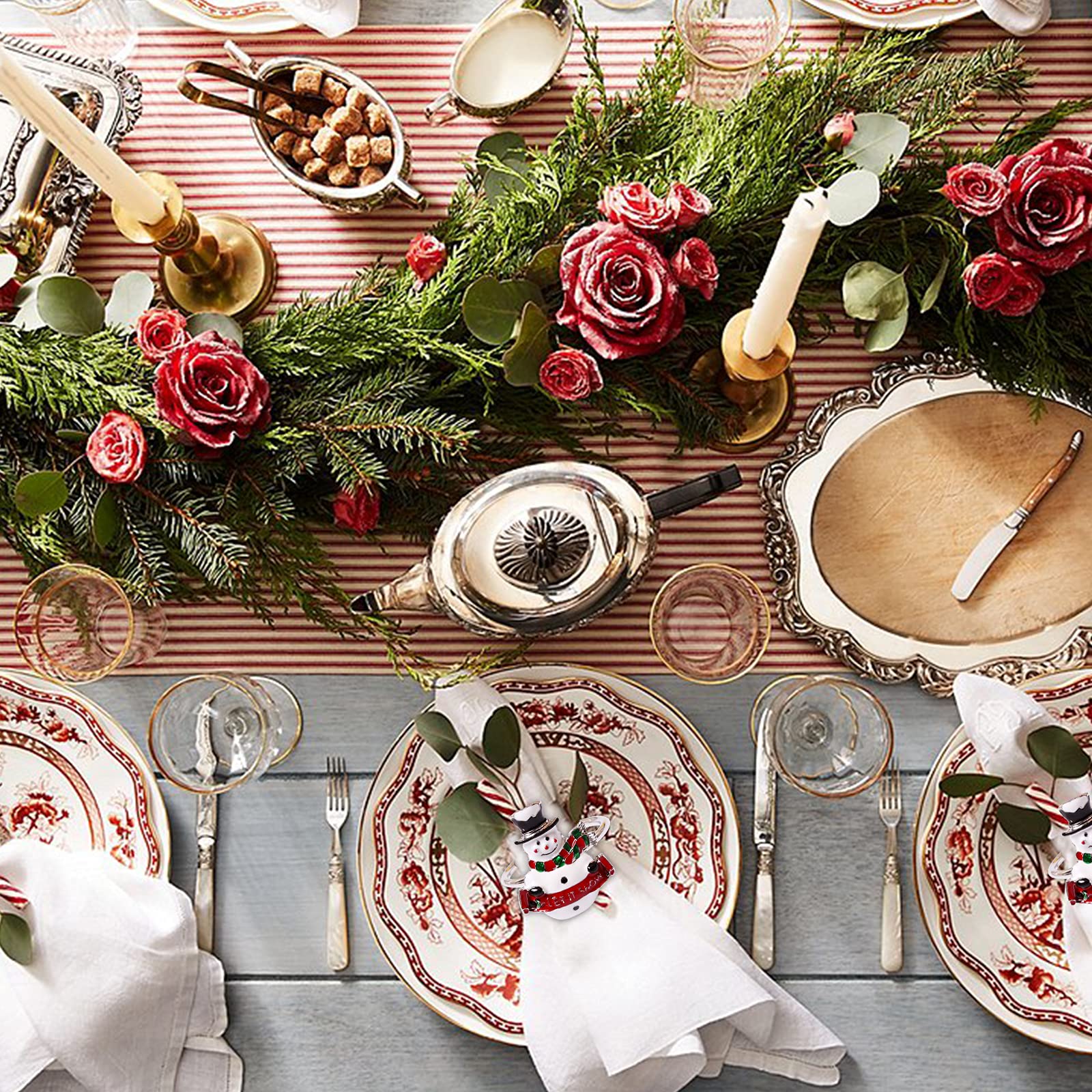 Loghog Snowman Christmas Napkin Rings Set Of 6,Delicate Cute Napkin Holder Rings Table Decorations For Christmas Winter Holiday