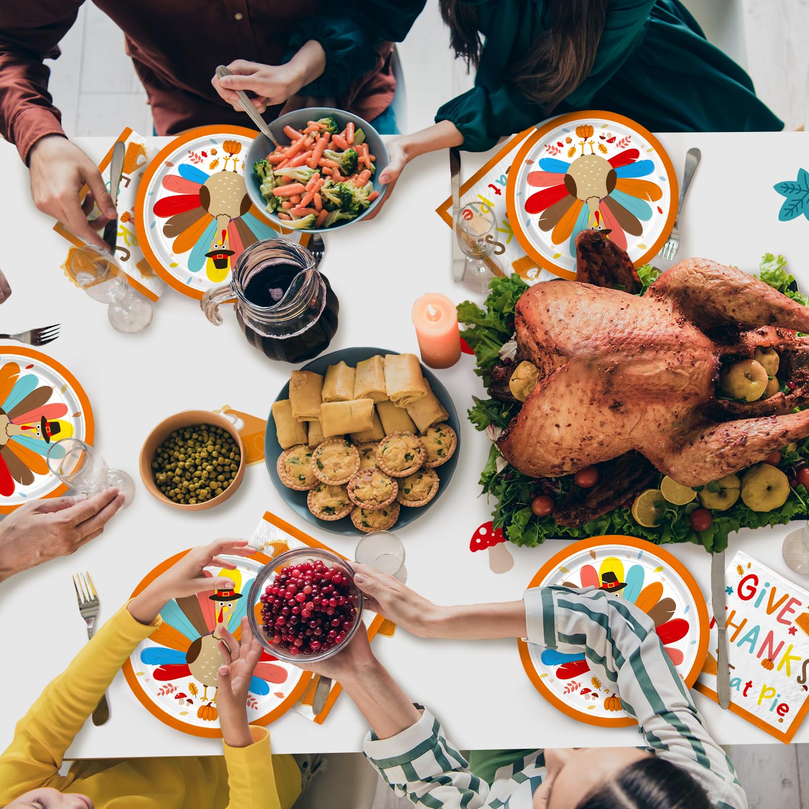 Turkey Thanksgiving Party Supplies Kit - Includes Autumn-Themed Disposable Dinnerware: Dinner & Dessert Plates, Napkins, Cups, B