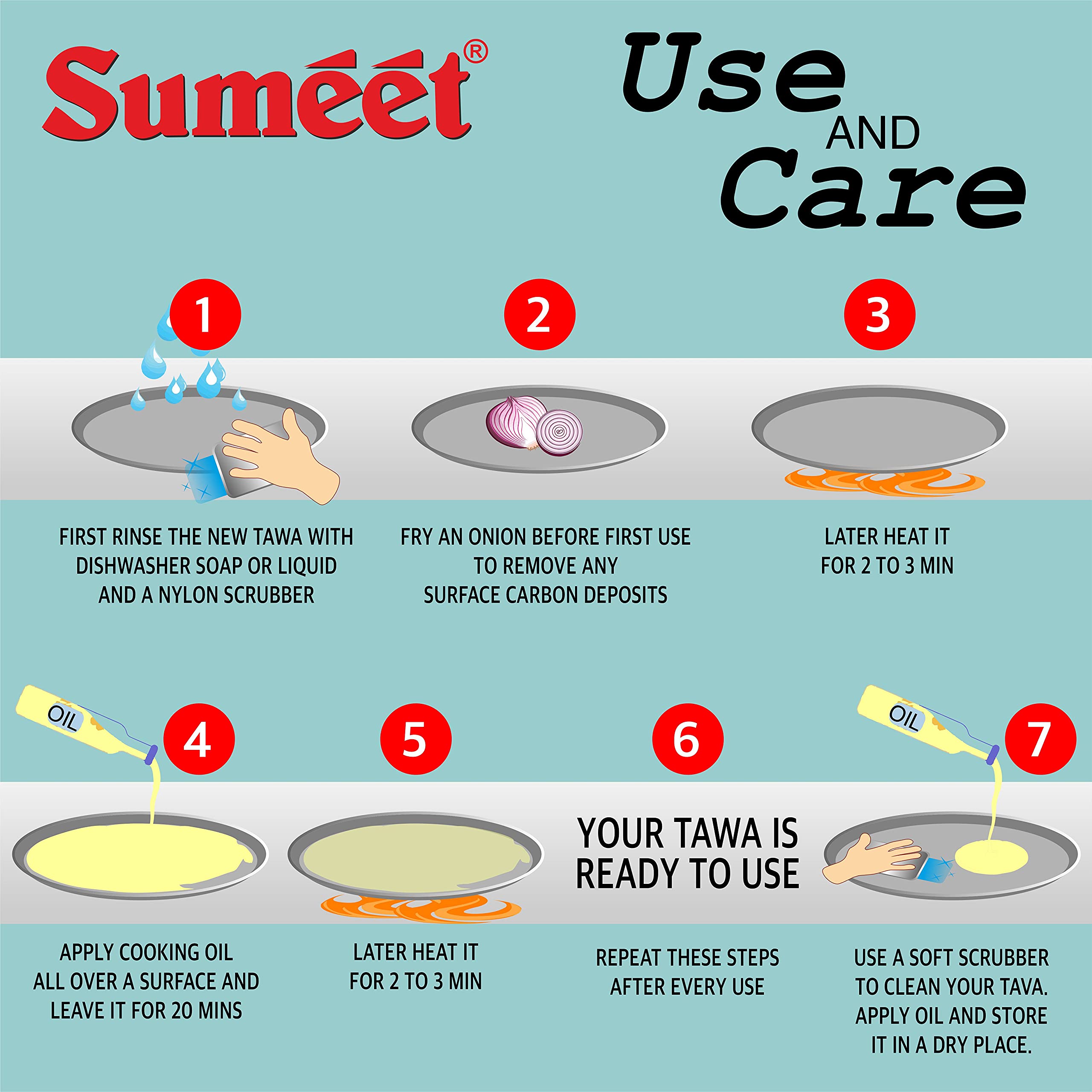 Sumeet Pre Seasoned 2.5Mm Thick Iron Dosa Tawa With Double Side Handle (27.4Cm)