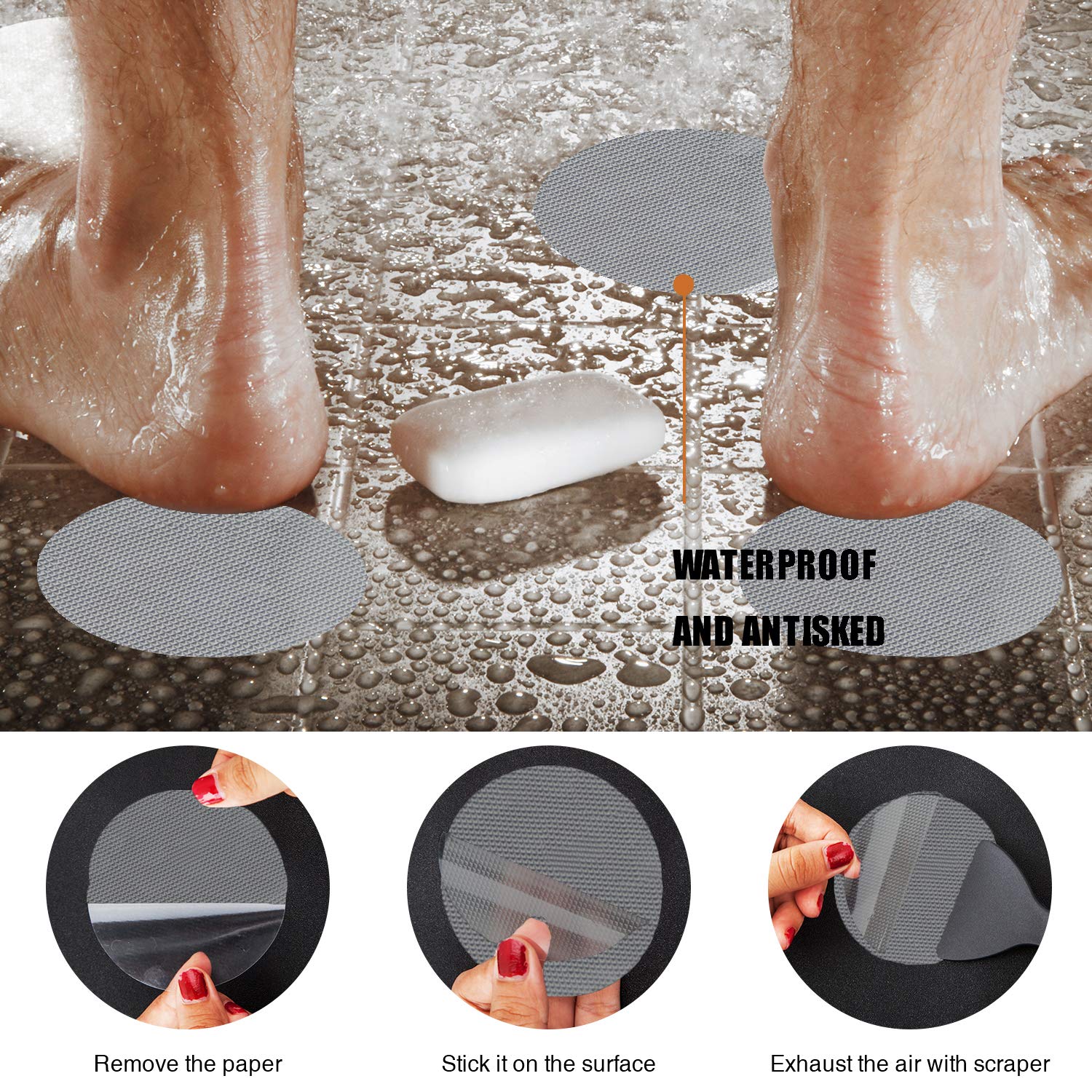 Secopad Bathtub Stickers Non-Slip, 12Pcs Safety Shower Treads Adhesive Appliques With Premium Scraper (Grey)