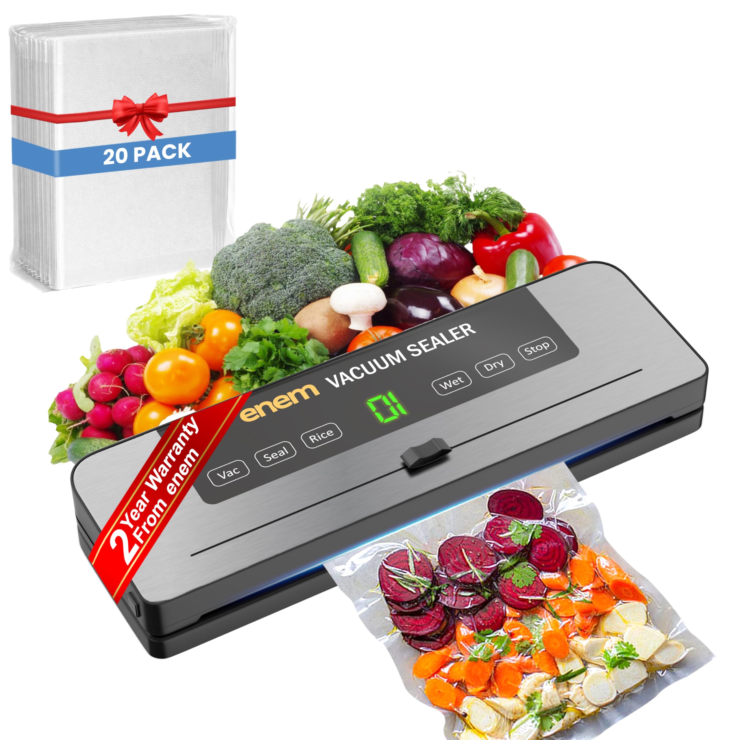 Enem Vacuum Sealer Machine For Packing With Cutter, With 2 Year Warranty From Enem, Sealing Machine For Food Packets, 60Kpa Auto