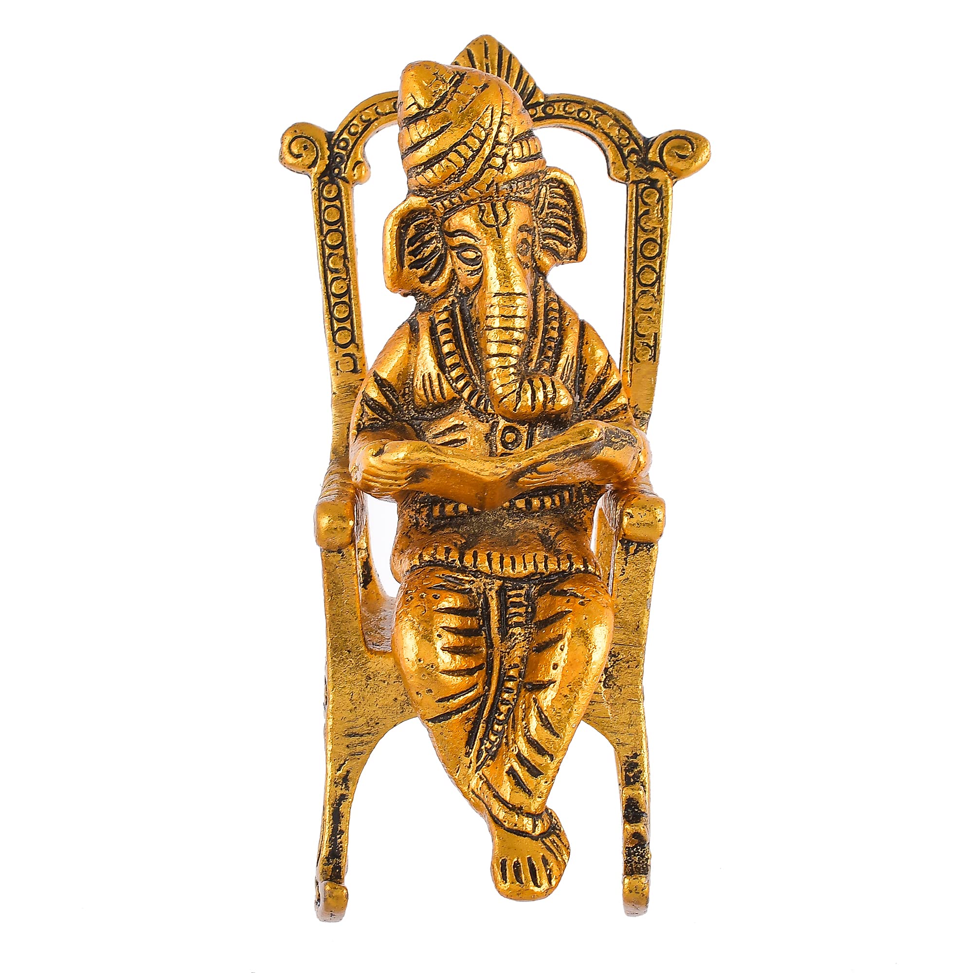 Great Art Metal Lord Ganesha Reading Ramayana Statue Hindu God Ganesh Ganpati Sitting On Chair Idol Sculpture Home Office Gifts