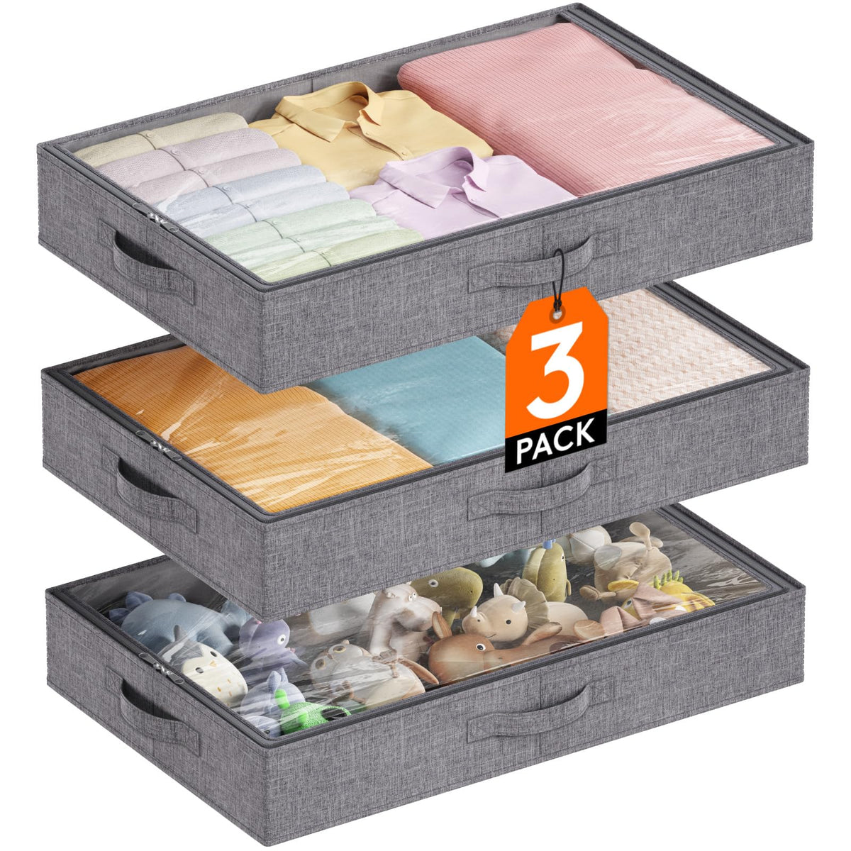 Lifewit Under Bed Storage Containers, 4.3 Inches Tall Low Profile Underbed Storage, Foldable Clothes Storage Bags Organizer Bin