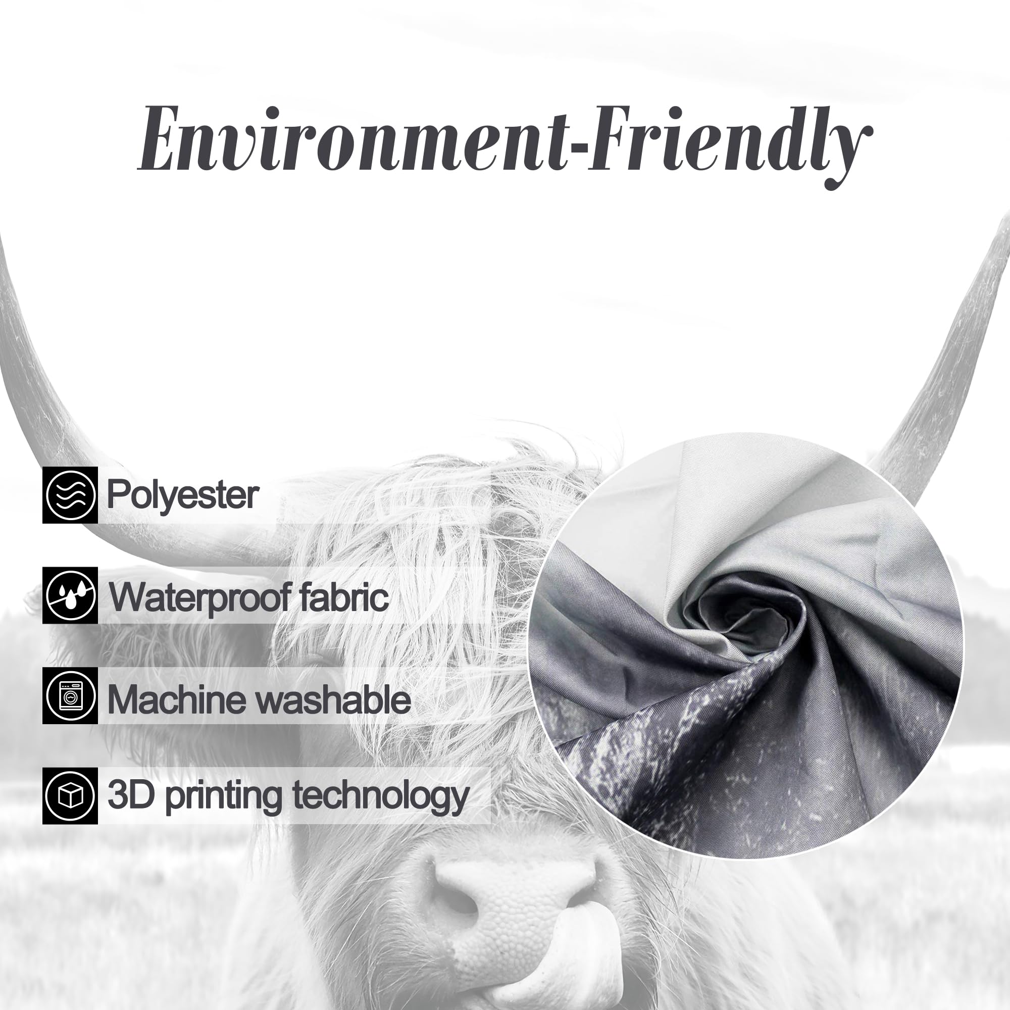 Riyidecor Small Stall Highland Cow Bull Shower Curtain 36Wx72H Inch Farmouse Western Animal Wildlife Funny Cute Sketch Waterproo