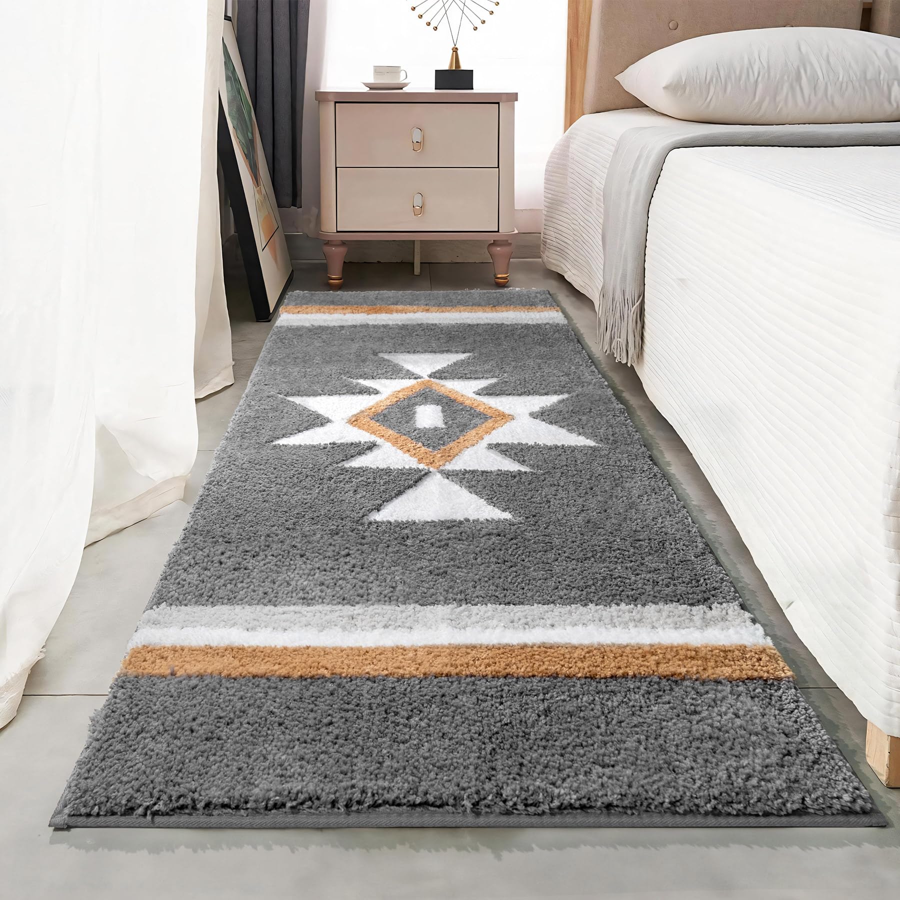 Tanvill Boho Bathroom Rugs Runner Non Slip Bath Mat, Geometric Long Bathroom Rug Soft Absorbent Large Carpet For Bathroom Entryw