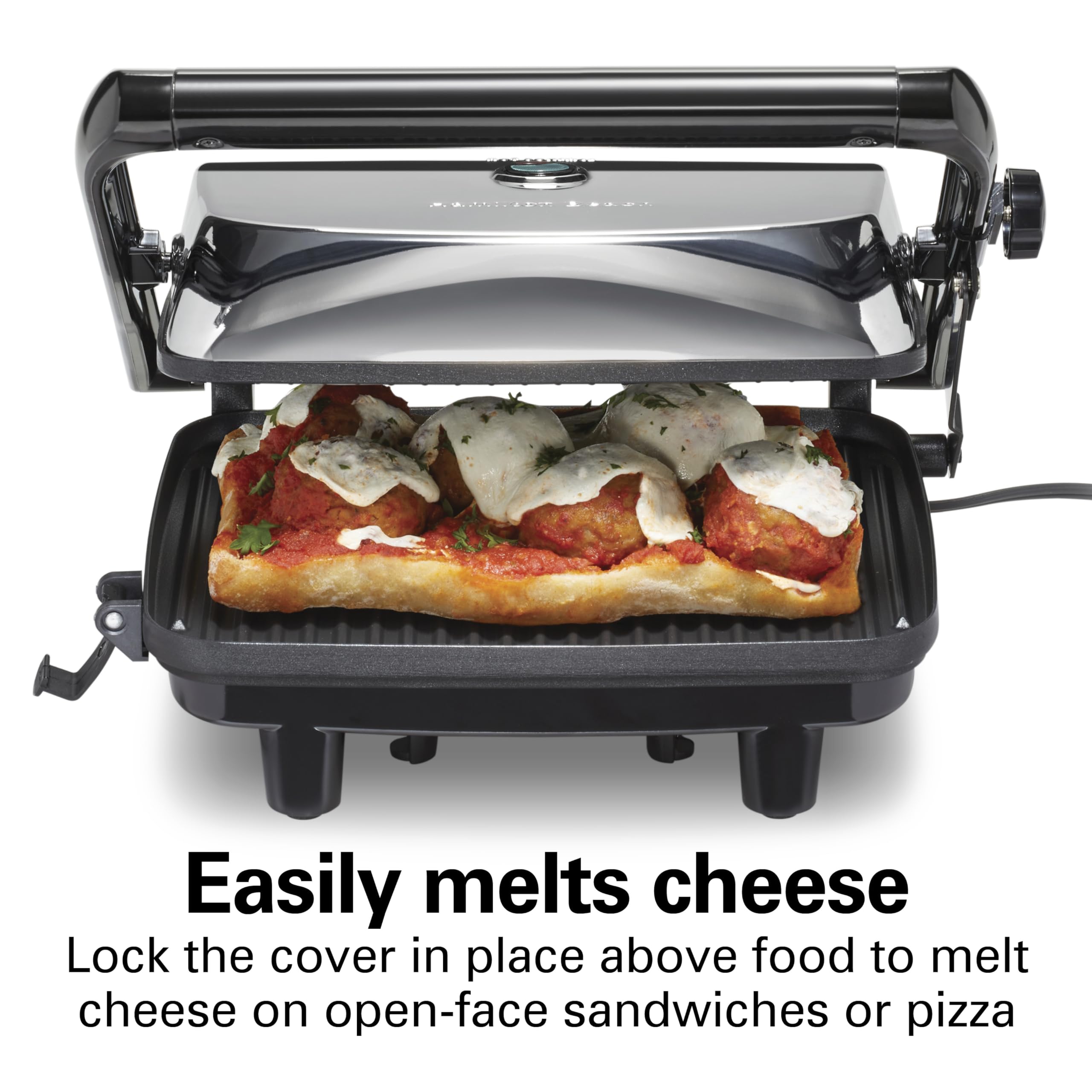 Hamilton Beach Panini Press Sandwich Maker & Electric Indoor Grill With Locking Lid, Opens 180 Degrees For Any Thickness For Que