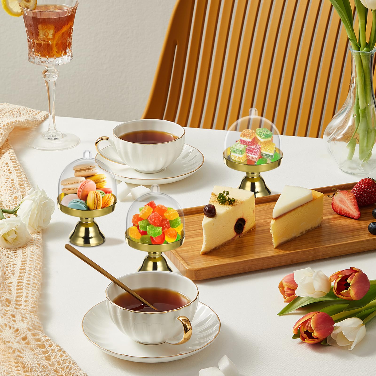 Jc Hummingbird 48Pcs 4 H X 2.75 W Cake Plate Stand With Dome Cover, Gold