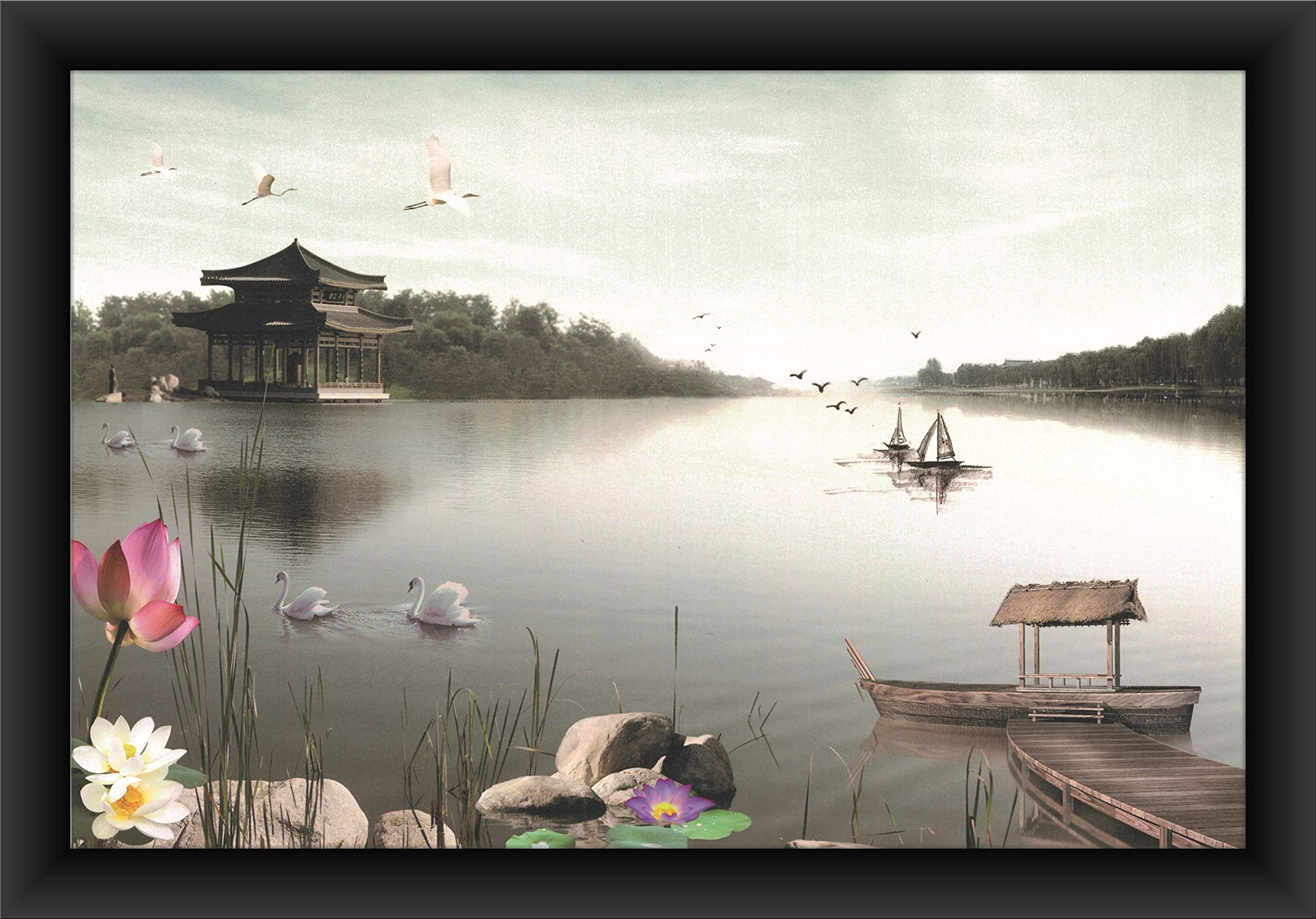 Poylaamo, Hand Painted Nature Scenery Of Cherry Blossom Wall Painting/Floral Framed Art For Living Room, Home Decor, Bedroom, Of