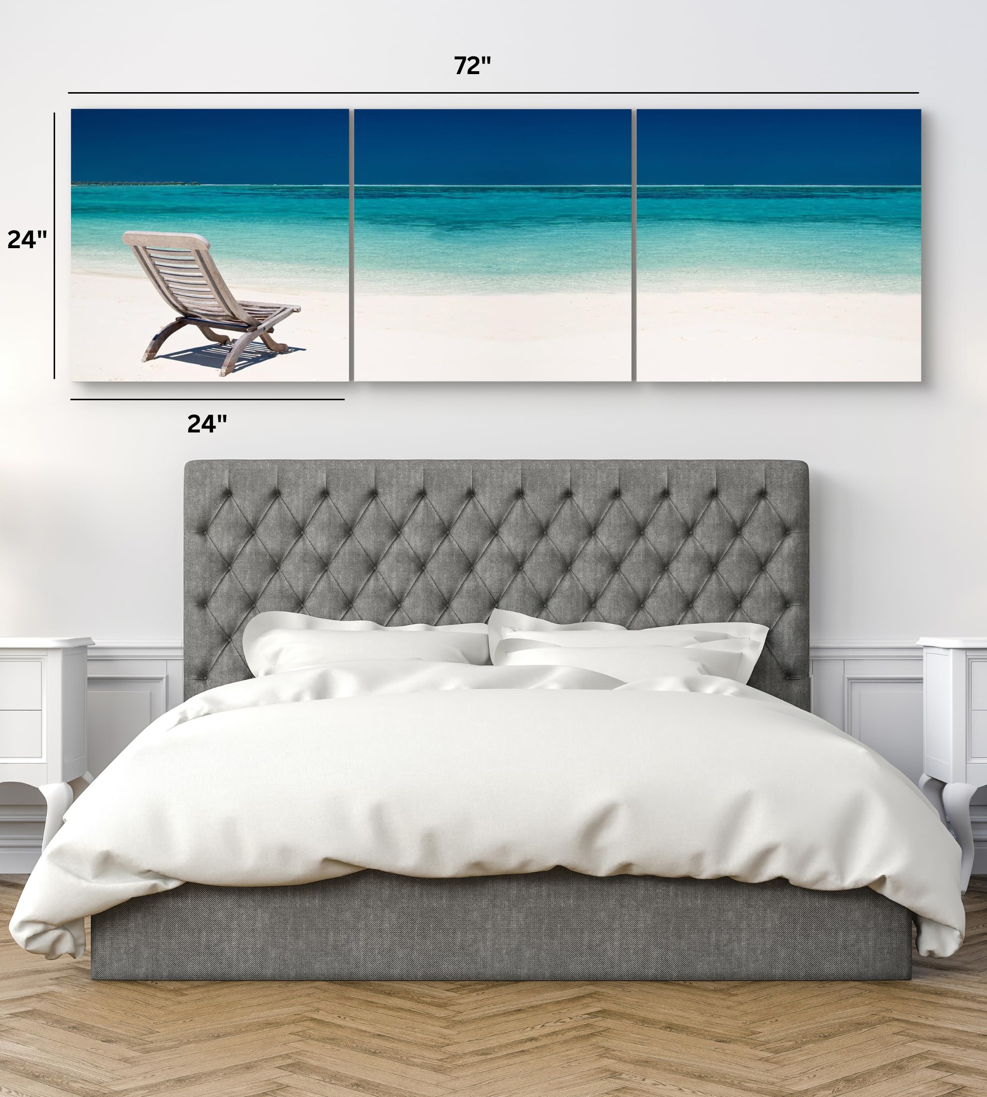 Beach Canvas Wall Art - Large Beach Wall Art 24X72 - 3 Piece Set Tropical Wall Art - Ocean Canvas Wall Art - Beach Art Wall Deco
