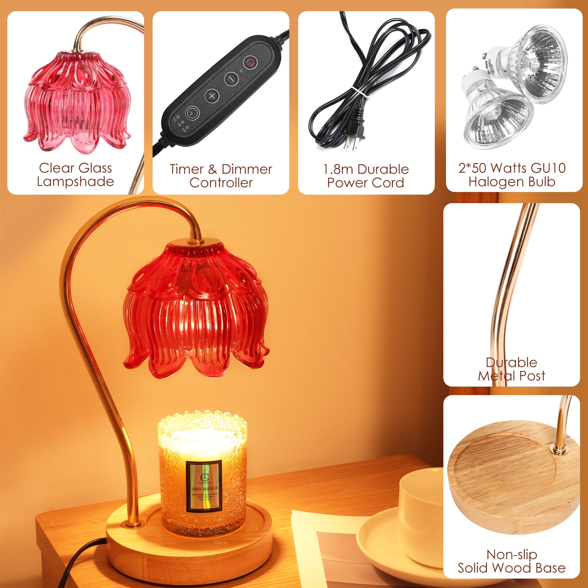 Merrtody Flower Candle Warmer Lamp with Timer & Dimmer - Fits All Jar Scented Candles - Valentine s & Mother s Day Gift for Wo