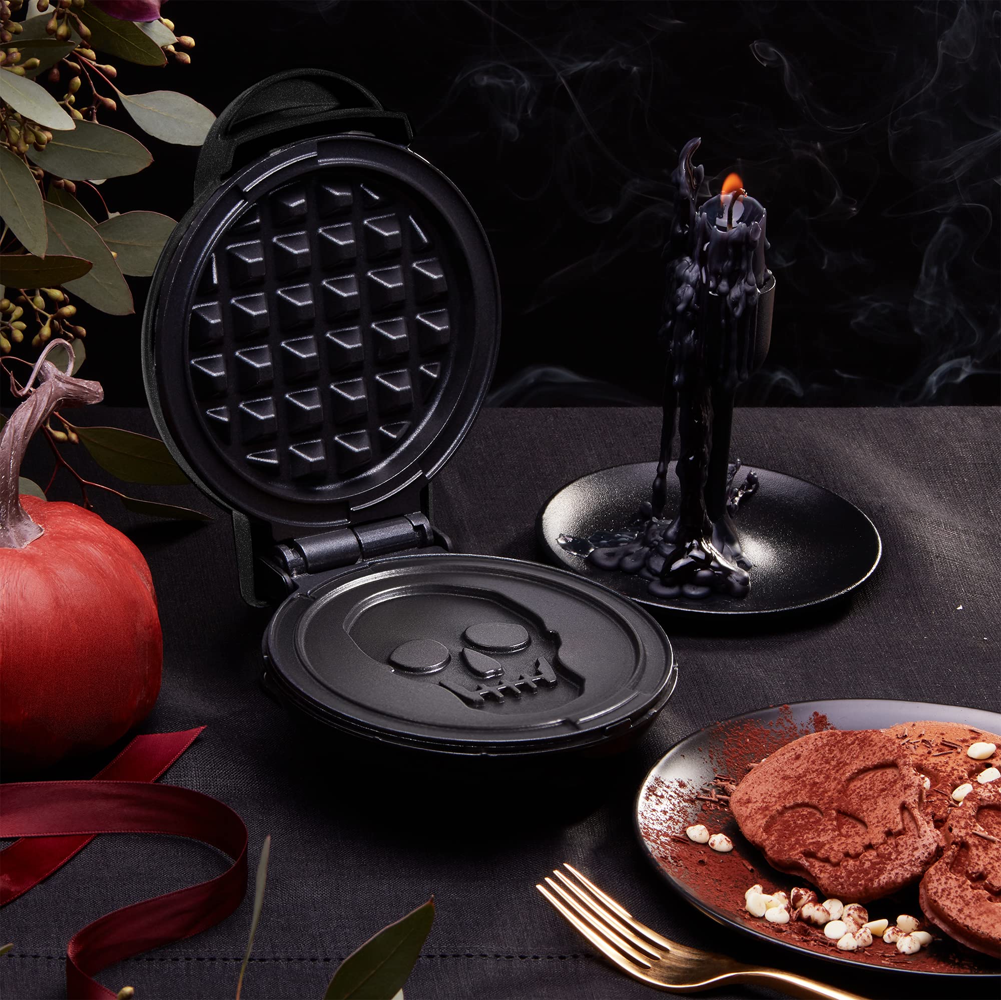 Dash Mini Waffle Maker (2 Pack) for Individual Waffles Hash Browns  Keto Chaffles with Easy to Clean  Non-Stick Surfaces  4 Inch  Halloween  Black