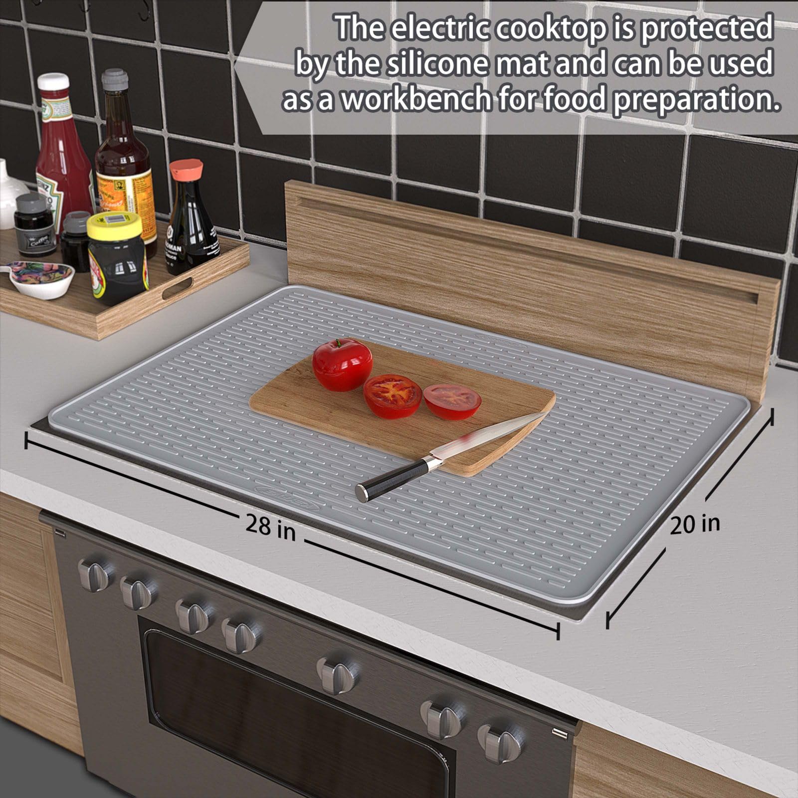 Keyfive Silicone Stove Top Cover For Electric Stove, 28X20 Inch Silicone Stove Top Protector, Flat Glass Stove Top Cover, Extra