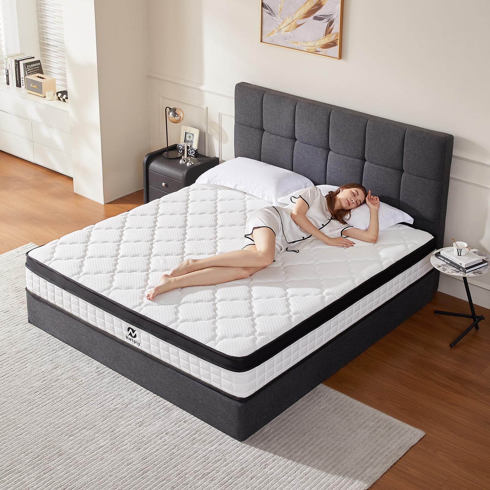 netply Queen Mattress,10 Inch Queen Size Hybrid Mattress in a Box, Upgraded Memory Foam & Independent Pocket Spring - Zoned Supp
