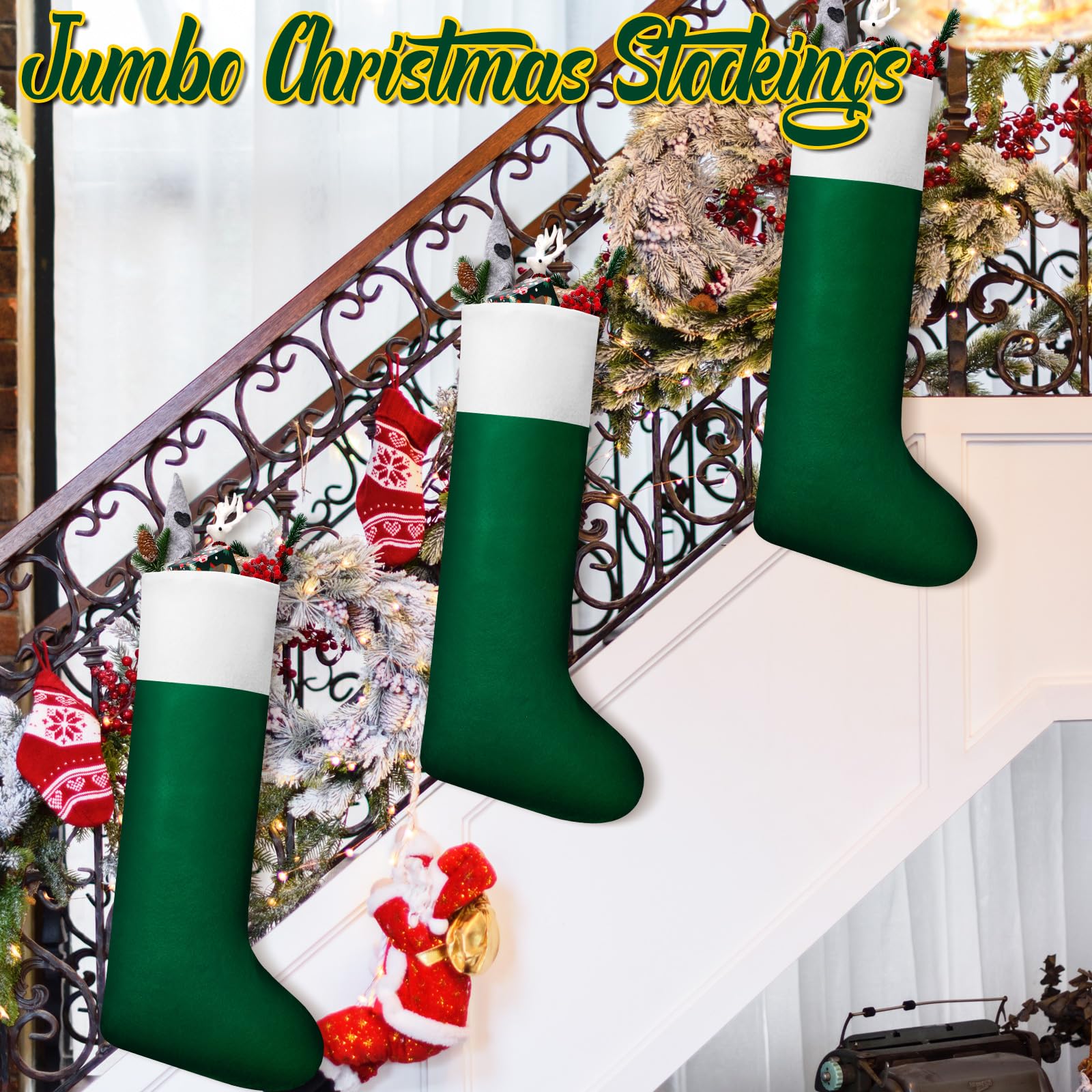 Ceenna 12 Pcs Giant Christmas Stocking Jumbo Christmas Tree Hanging Stockings Bulk 34 Inch Tall Oversized Large Xmas Fillable St