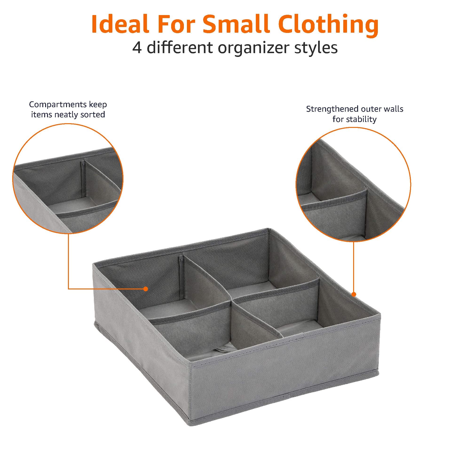Amazon Basics Dresser Drawer Storage Organizer for Undergarments, Set of 4 - gray