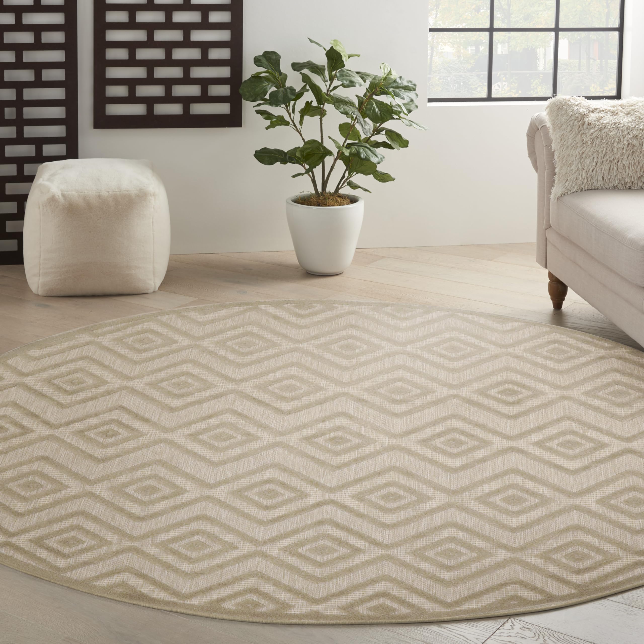 Nourison Versatile Cream 8 x Round Area Rug - Easy Clean, Non Shedding, Bed Room, Living Room, Dining Room, Kitchen (8 x Round