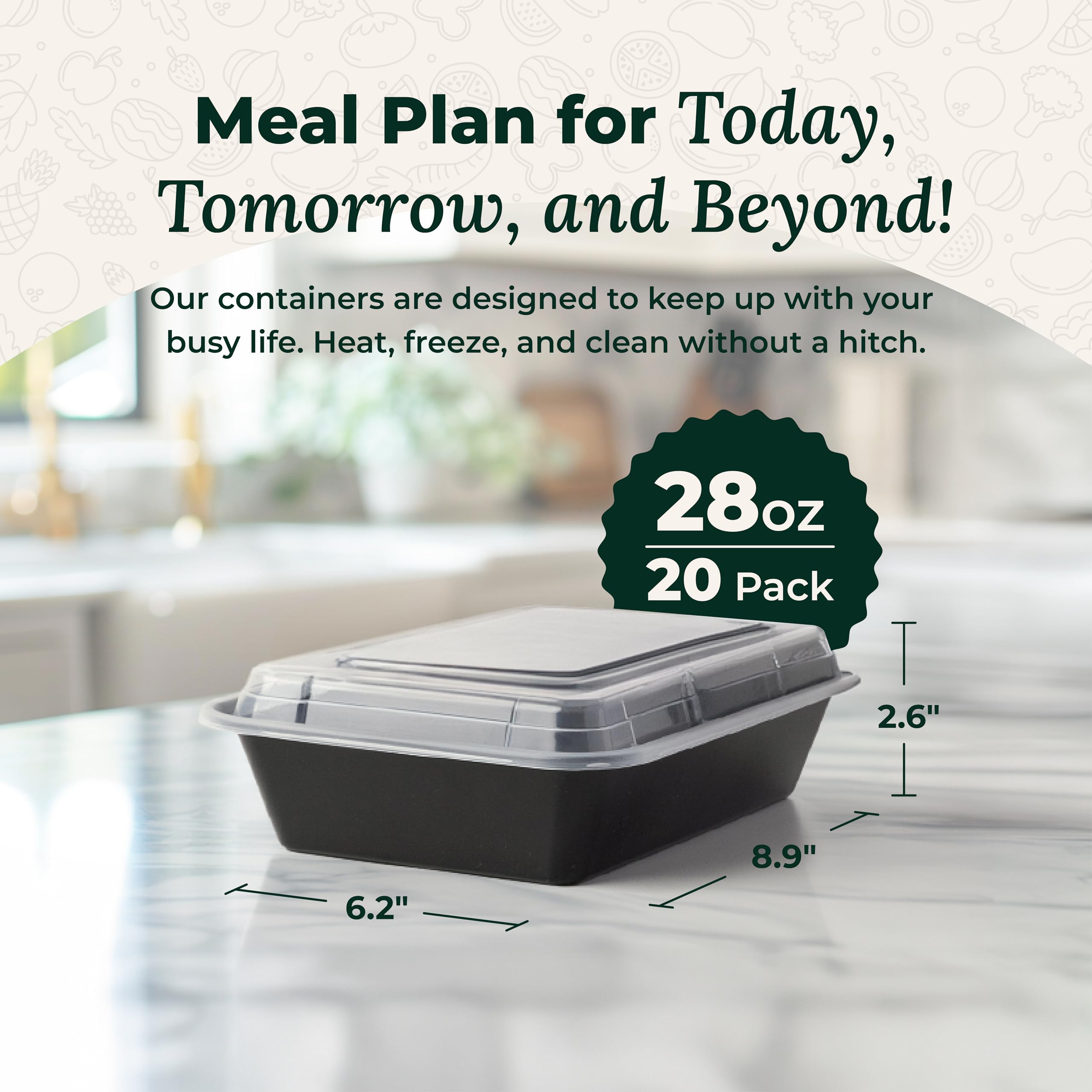 Enther Meal Prep Containers 20 Pack 1 Compartment With Lids, Food Storage Bento Bpa Free | Stackable | Reusable Lunch Boxes, Mic