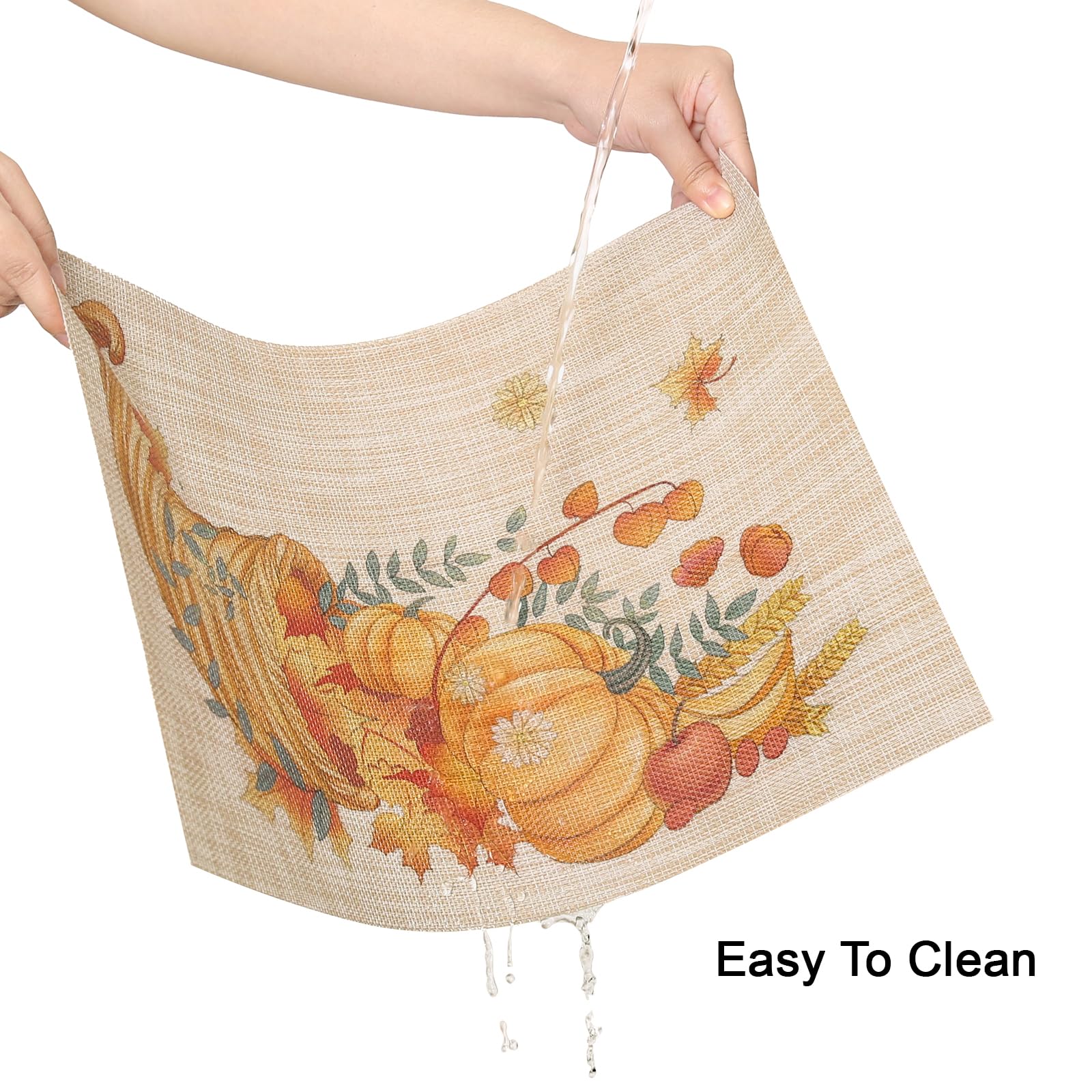 Banchif Thanksgiving Placemats Set of 4 Fall Place Mats Pumpkin Maple Leaves Table Mats Washable Non-Slip Heatproof Woven Placem
