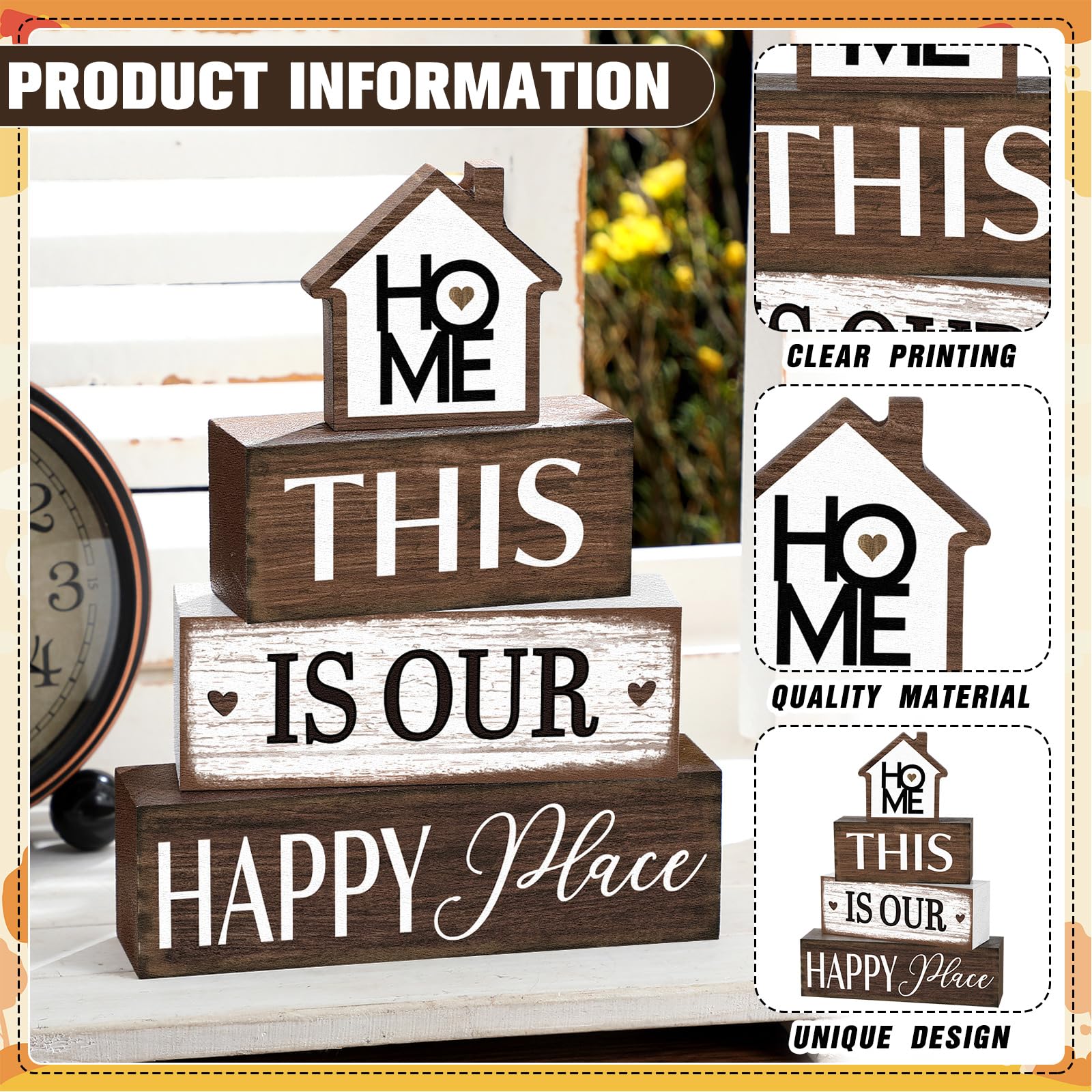 Cinnvoice Farmhouse Wooden Tabletop Decor Rustic Theres No Place Like Home Table Centerpiece Home Wood Blocks Sign Gifts Farmho