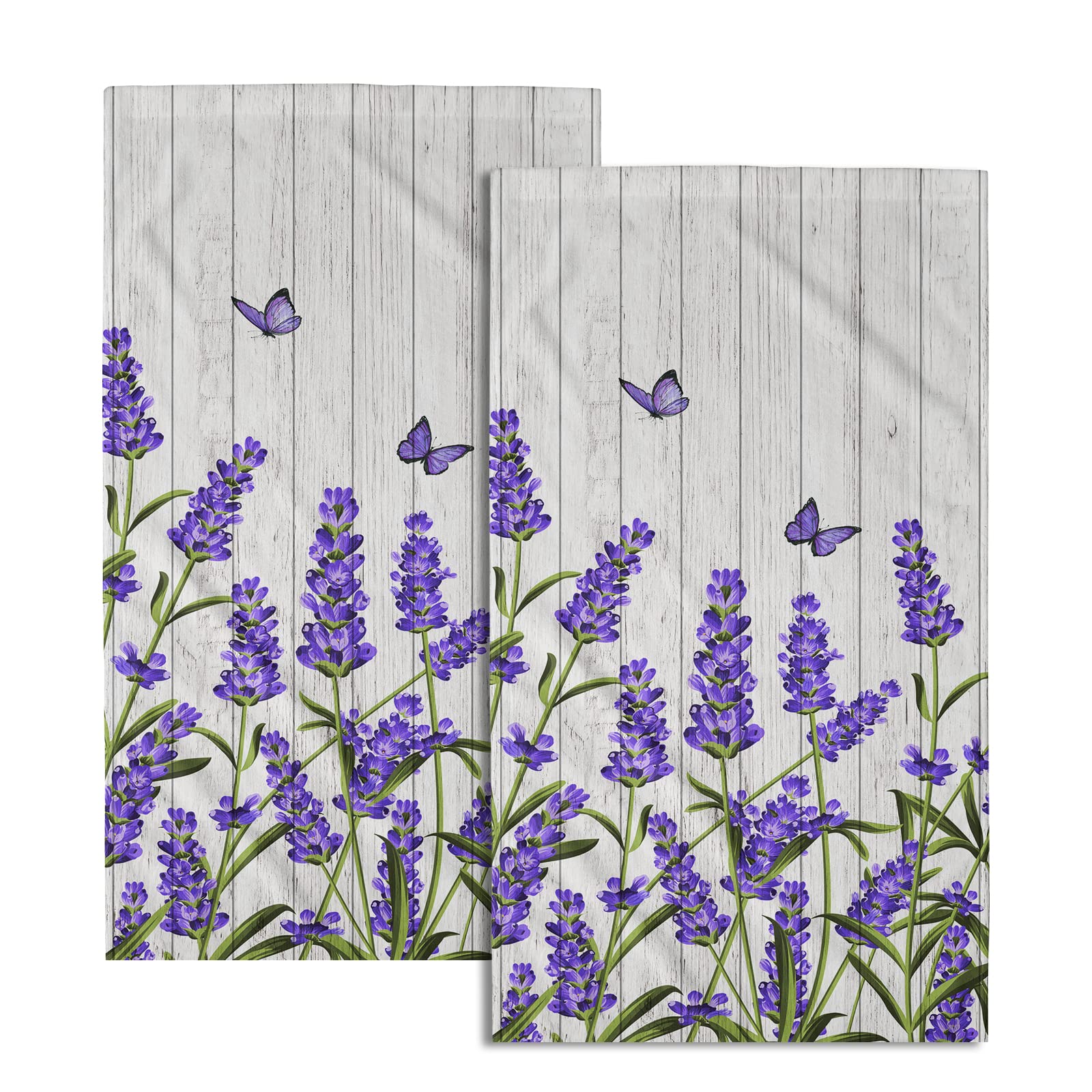 Purple Floral Hand Towels Lavender Flowers Set Of 2 Soft Guest Face Towel Bathroom Decorations Thin Kitchen Dish Towels 14X28 In