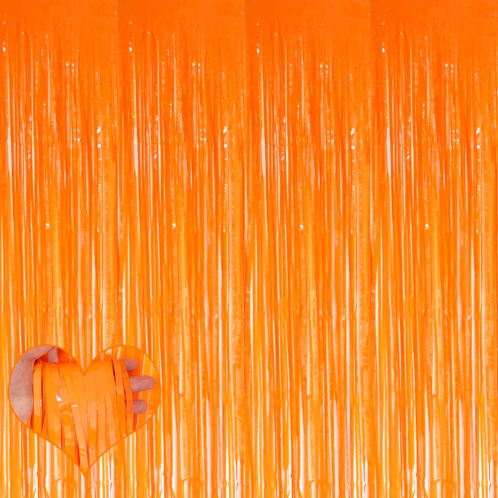 4 Pack Orange Fringe Curtain Backdrop, 3.2Ft X 6.6Ft Metallic Tinsel Foil Fringe Streamers Curtains Background For Photo Booth B