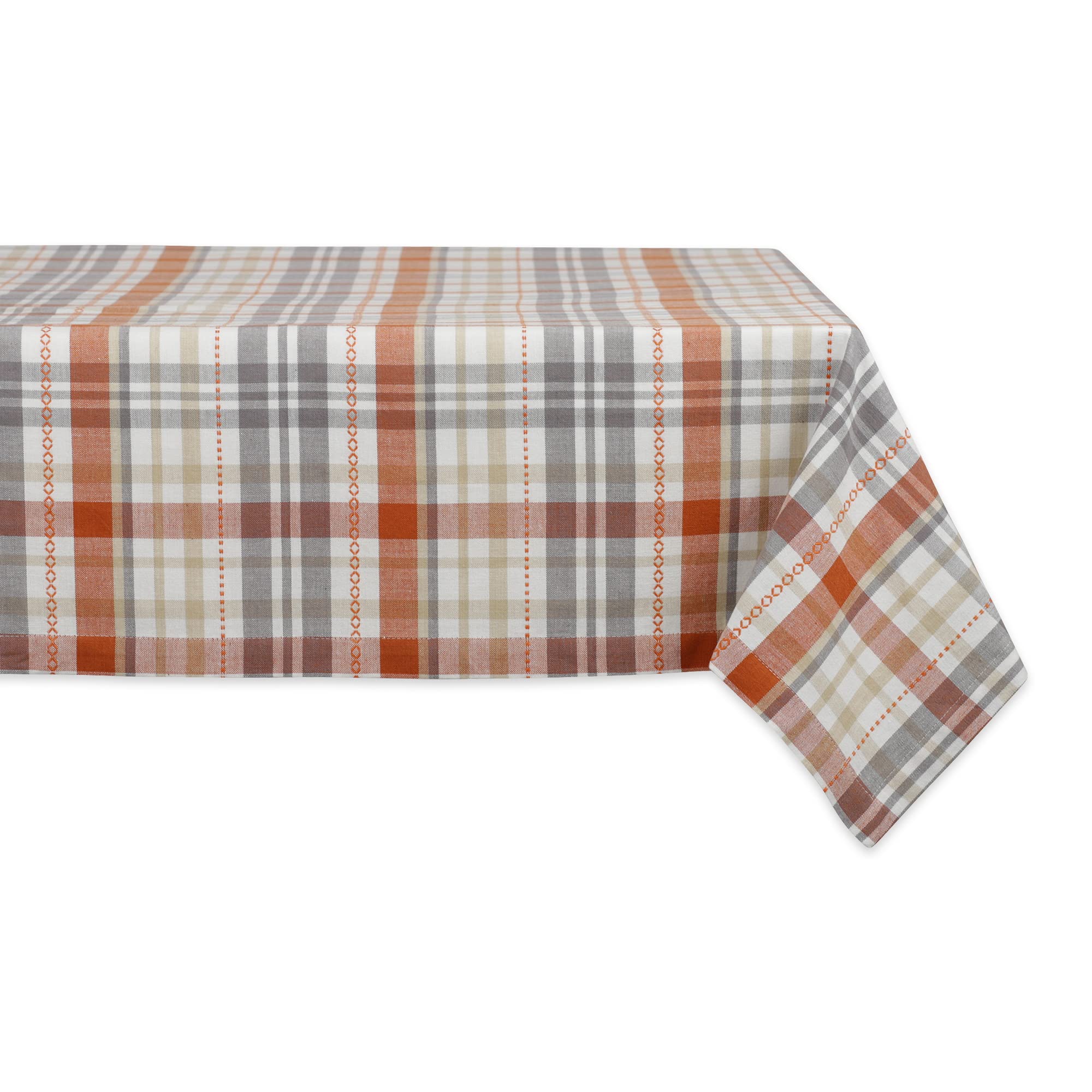 DII Autumn Afternoon Farmhouse Kitchen Thanksgiving & Fall D  cor for Home, Tablecloth, 60x120, Pumpkin Plaid, Orange & Grey