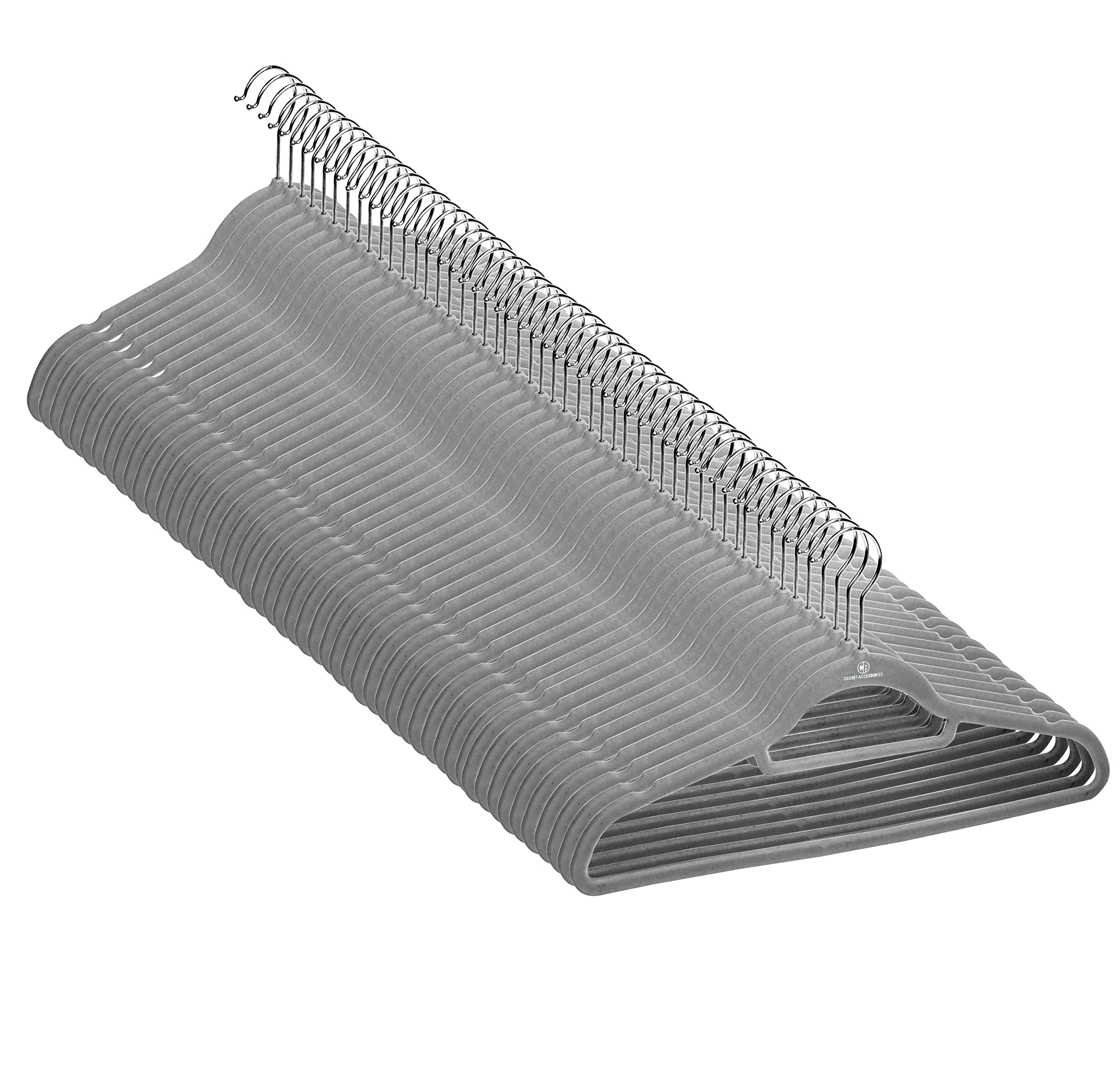 Closet Accessories 50 Pack Velvet Hangers Study Heavy Duty Hangers Including Tie Bar, Notches, And 360 Chrome Hook. (Gray)