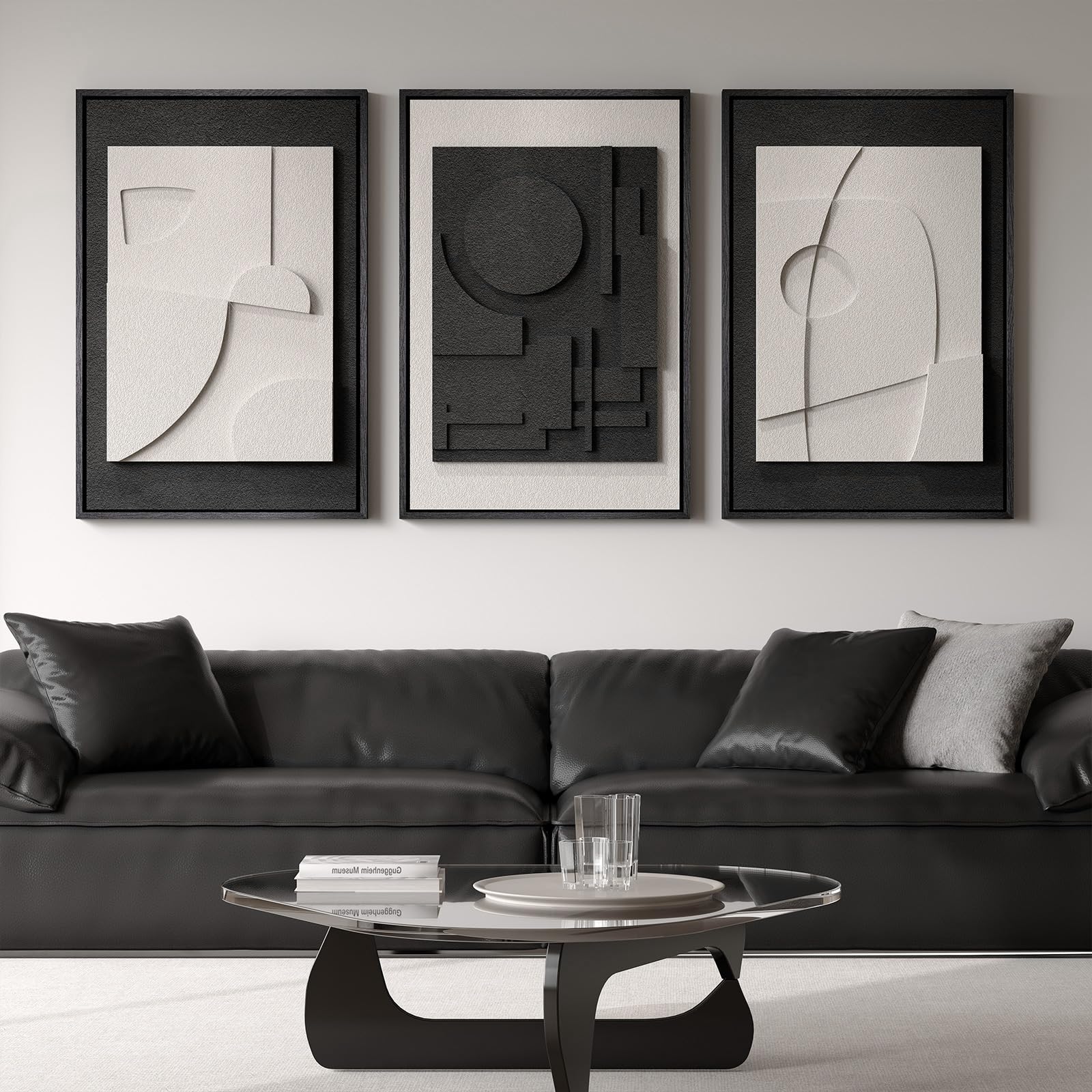 Large 3D Textured Framed Neutral Wall Art For Living Room, Brown Tan Beige Geometric Texture Artwork For Walls, 3 Piece Modern M