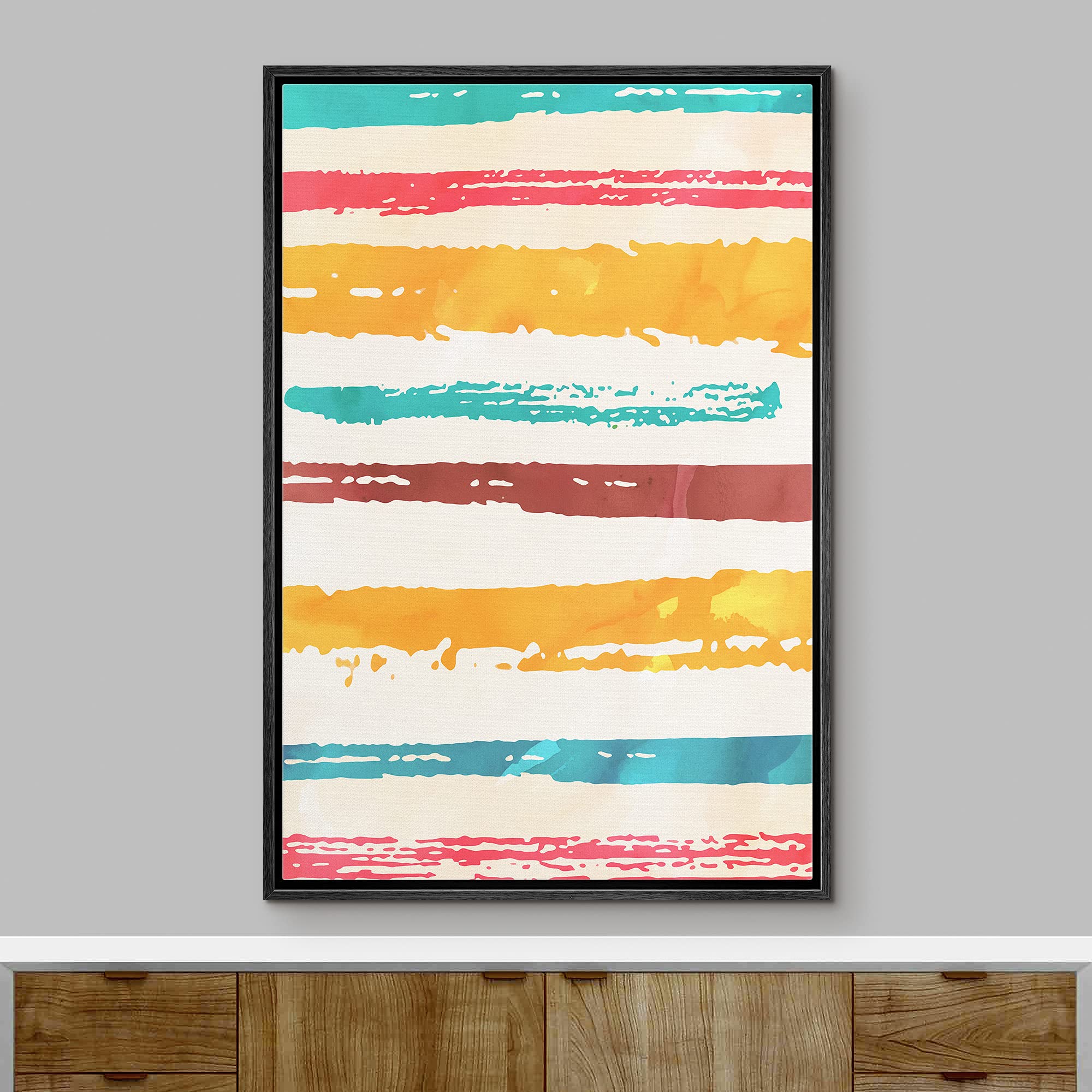 Ashbrook Framed Canvas Print Wall Art Blue, Red & Orange Paint Strokes Abstract Shapes Illustrations Modern Minimalist Zen Color