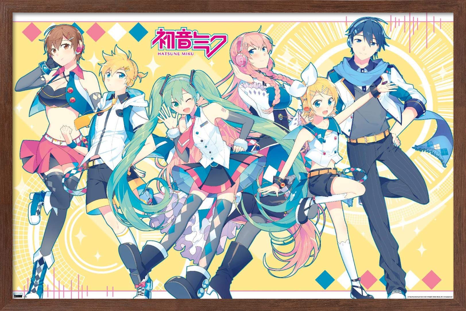 Trends International Hatsune Miku-Yellow Group Wall Poster, 14.725'' X 22.375'', Mahogany Framed Version