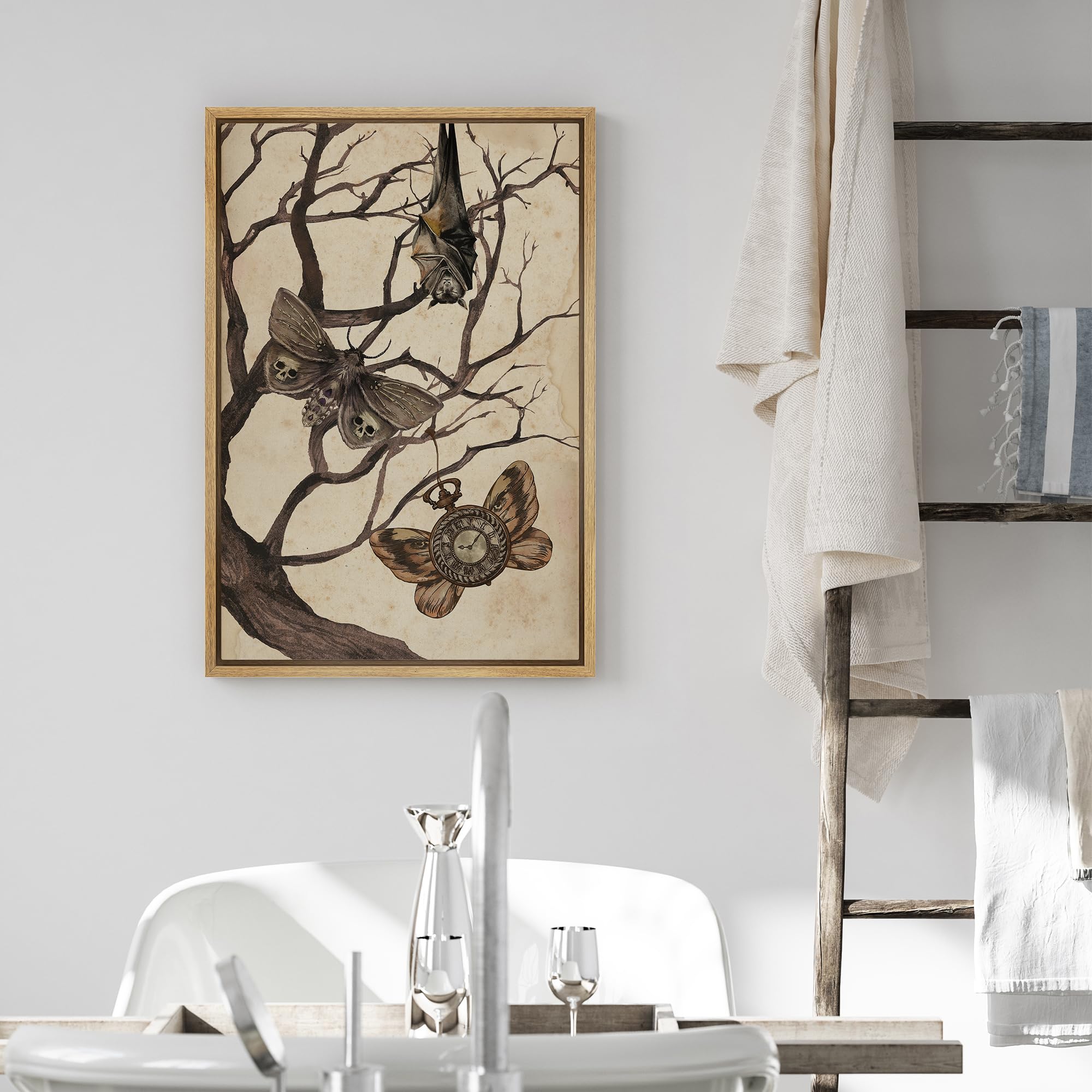 Wall26 Framed Canvas Print Wall Art Moth And Cat Standing On Tree Gothic Photography Modern Art Decorative For Living Room, Bedr