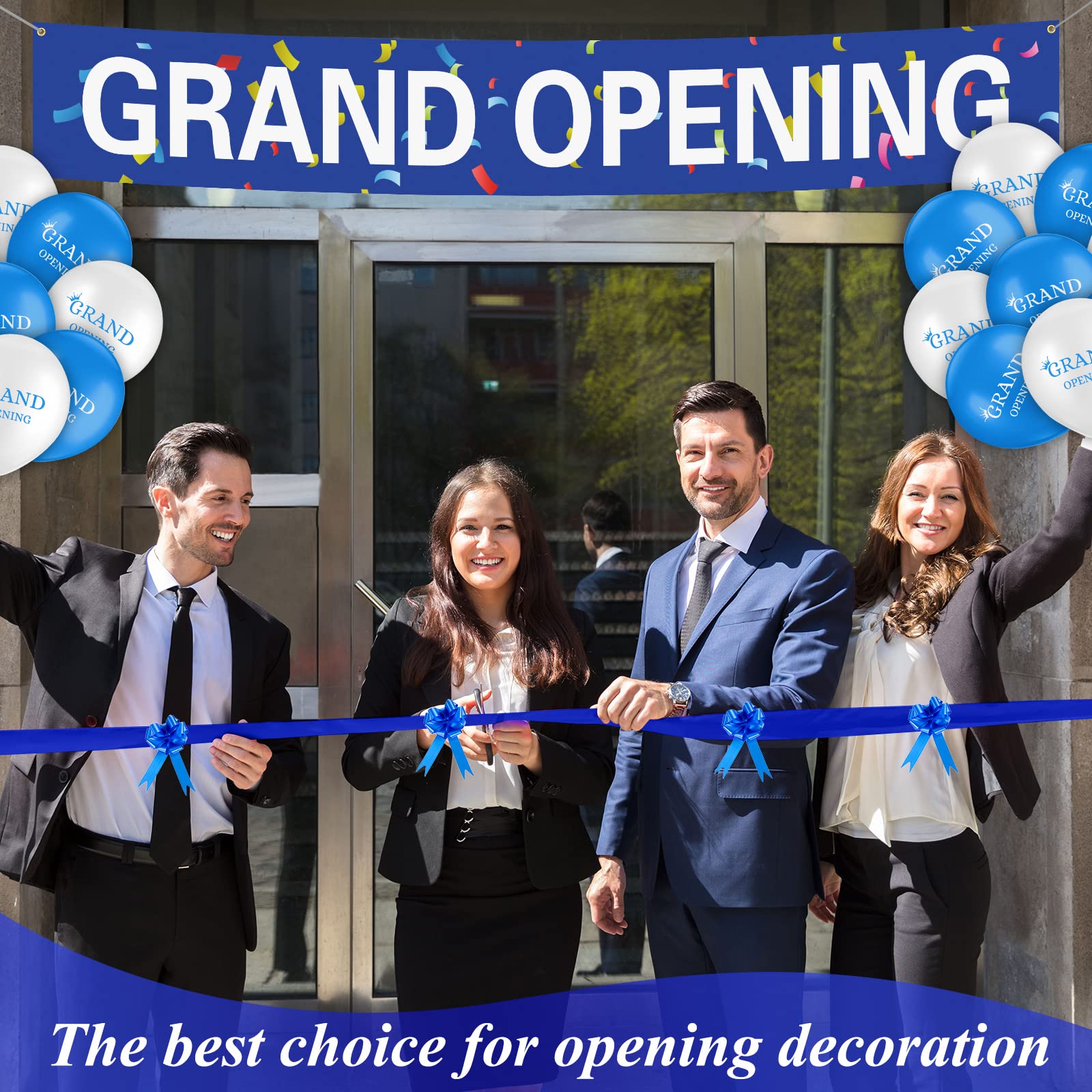 Grand Opening Ribbon Cutting Ceremony Kit Grand Opening Banner Grand Opening Decorations With 10'' Scissors 40 Pcs Balloons Sati