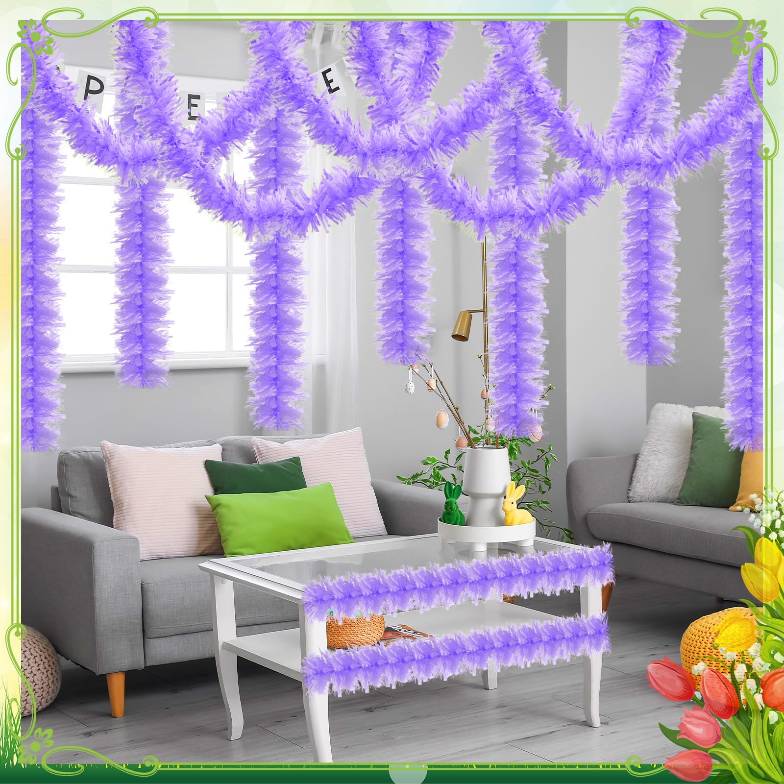 Riceshoot 131.23 ft Christmas Tinsel Garland Macarons Metallic Garland Decoration Hanging Twist Glittering Christmas Garlands fo