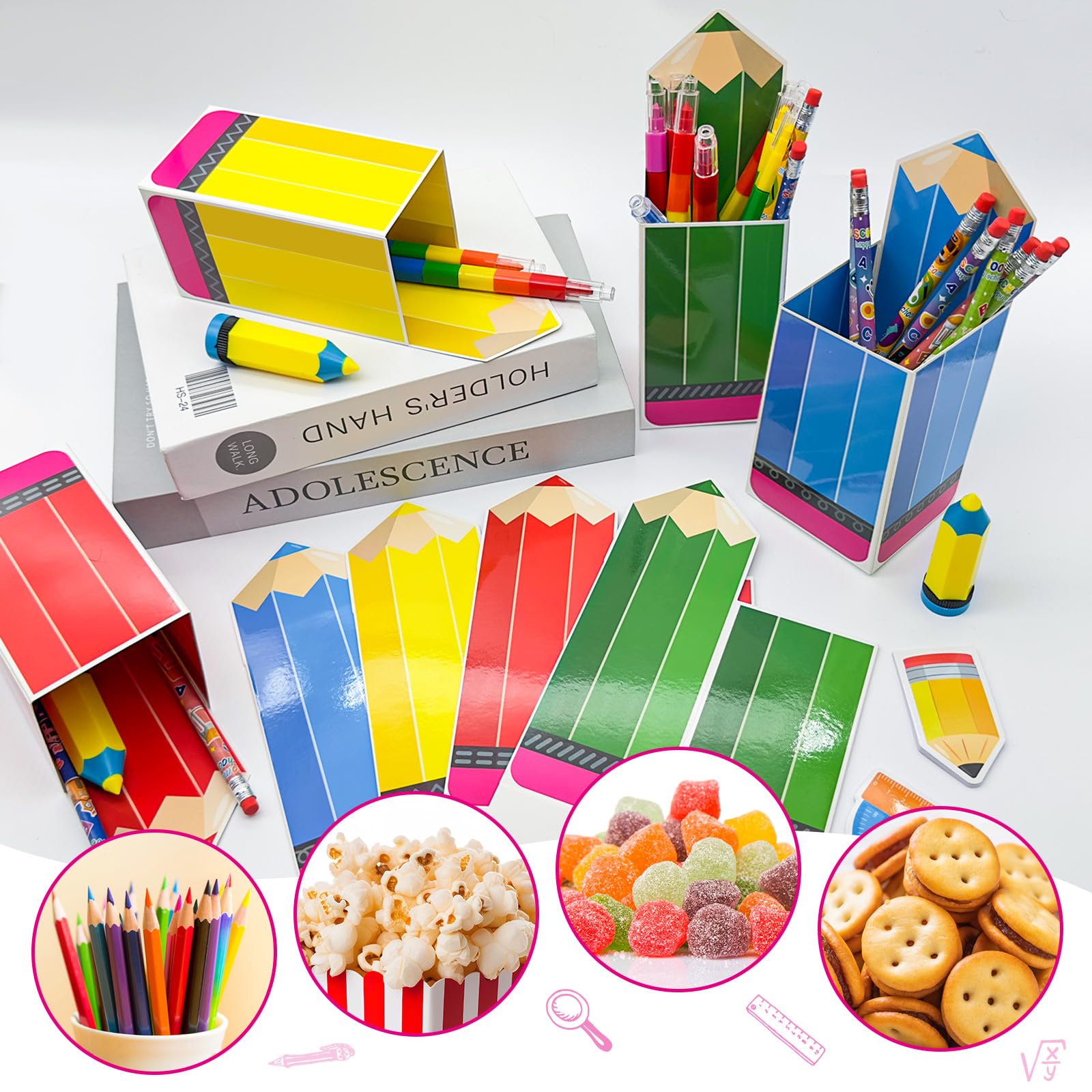 Cinrobiye 24 Pcs Back To School Party Favors Candy Boxes,Welcome Back To School Party Goodie Treat Bags,School Supplies Decorati